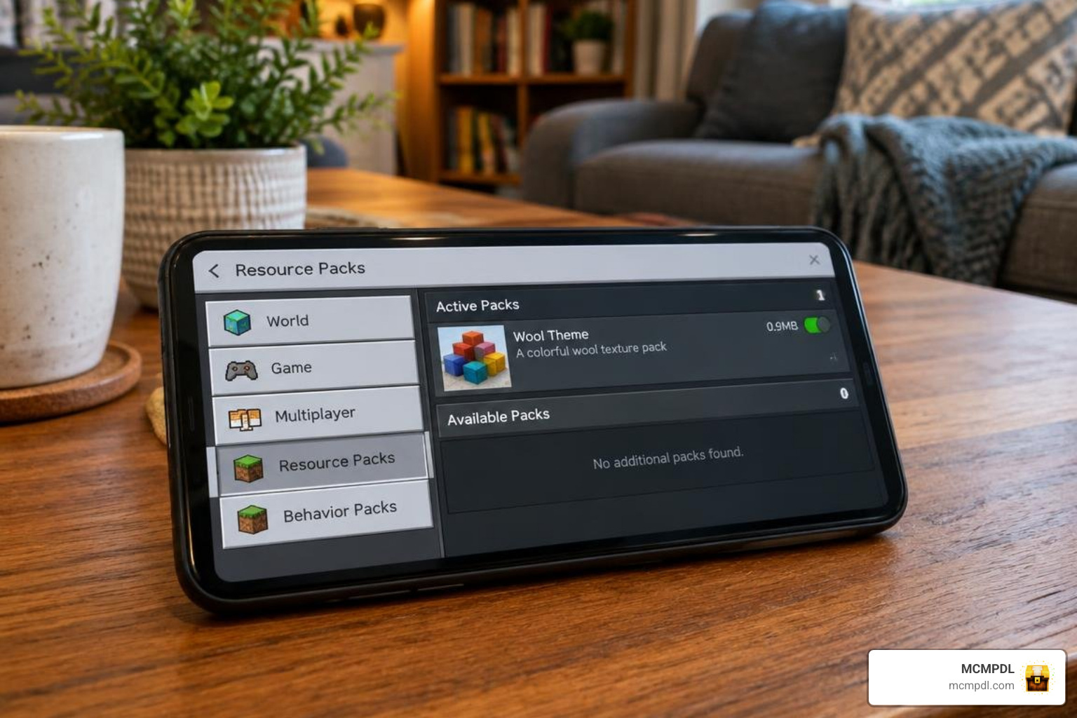 Addon world settings and resource pack activation screen