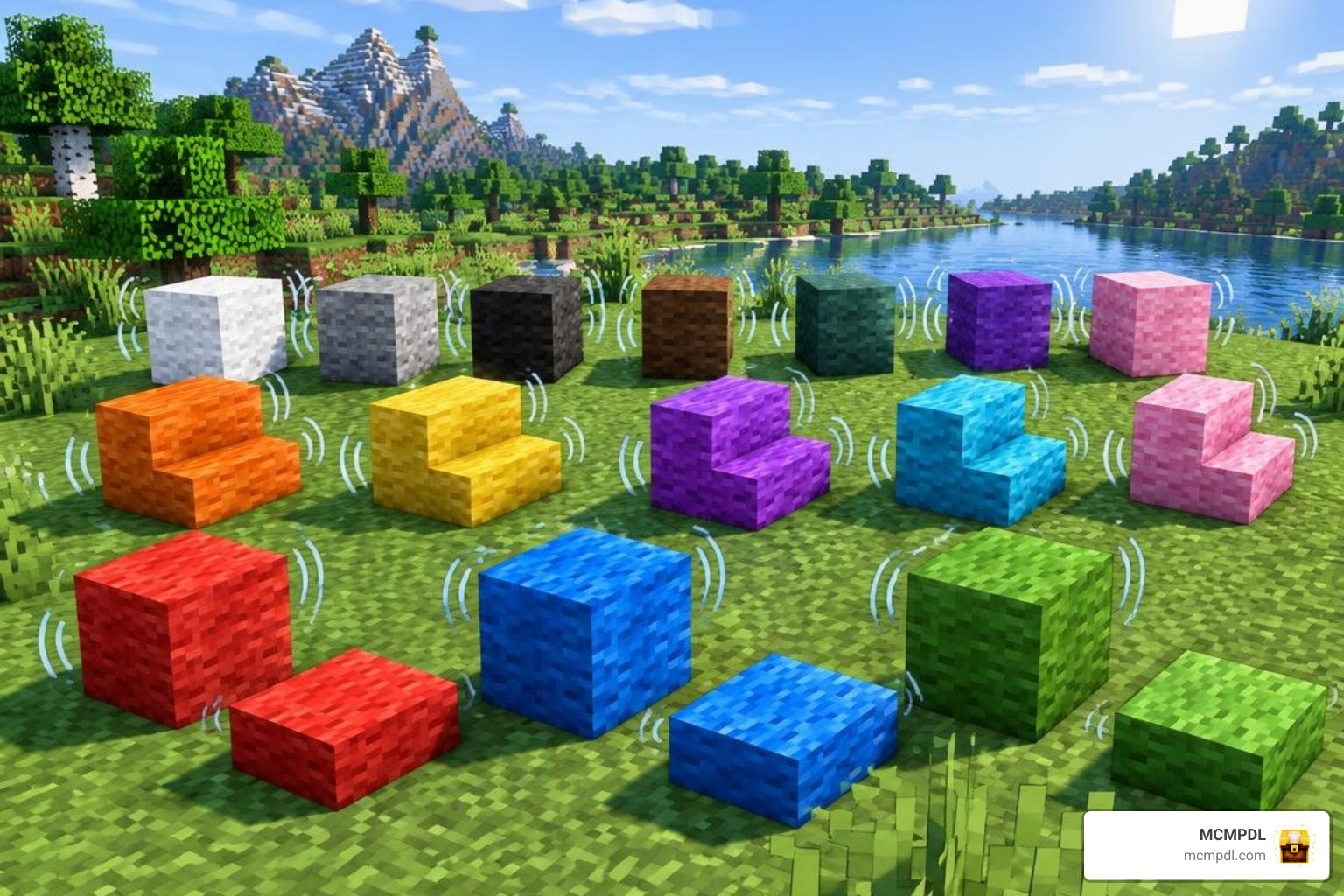 Wool block variants tested against game mechanics and vibrations