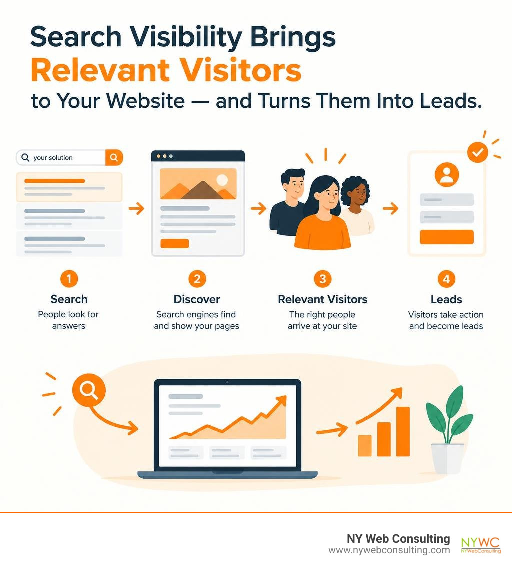 How search visibility brings relevant visitors to a website and helps turn them into leads infographic How search visibility brings relevant visitors to a website and helps turn them into leads infographic