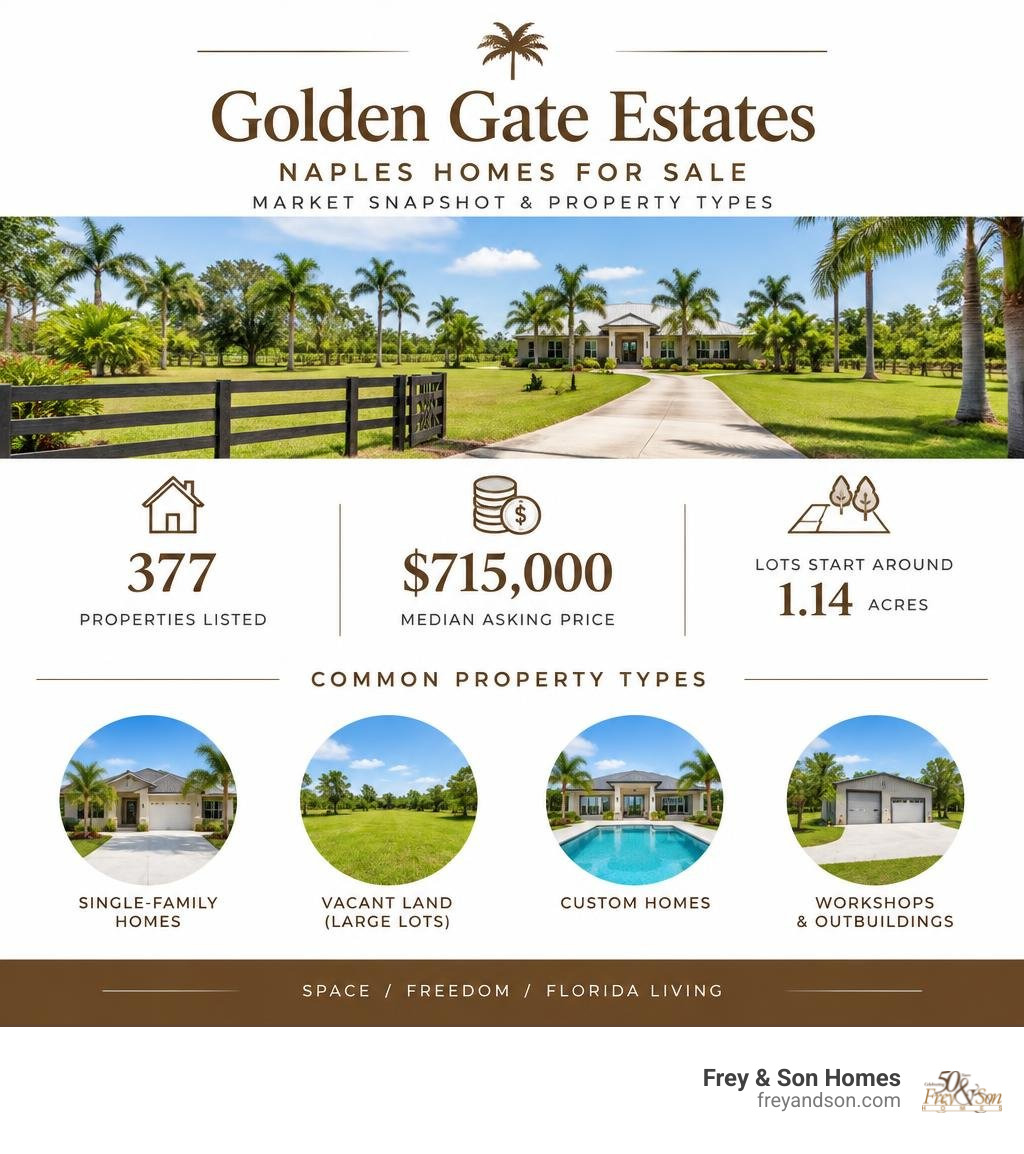 Golden Gate Estates Naples homes for sale market snapshot and property types infographic Golden Gate Estates Naples homes for sale market snapshot and property types infographic
