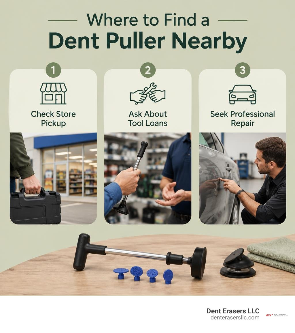 Where to find a dent puller nearby: check store pickup, ask about tool loans, or seek professional repair infographic Where To Find A Dent Puller Nearby: Check Store Pickup, Ask About Tool Loans, Or Seek Professional Repair Infographic