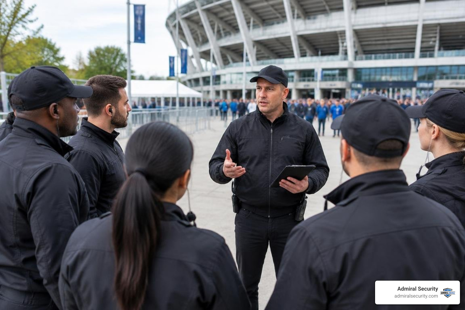 Event security briefing before a major sporting event