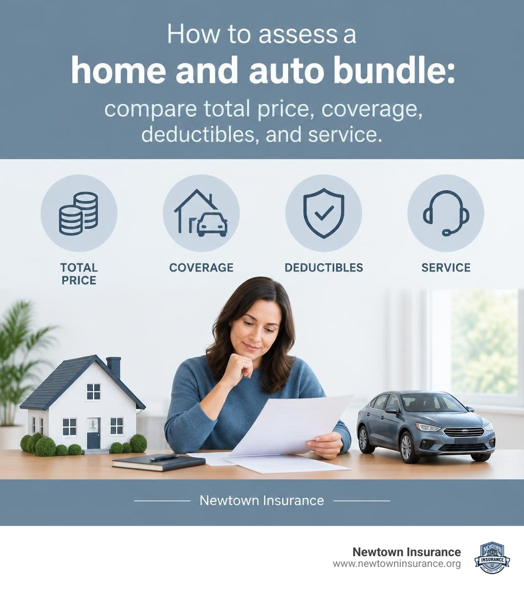 How to assess a home and auto bundle: compare total price, coverage, deductibles, and service infographic How to assess a home and auto bundle: compare total price, coverage, deductibles, and service infographic