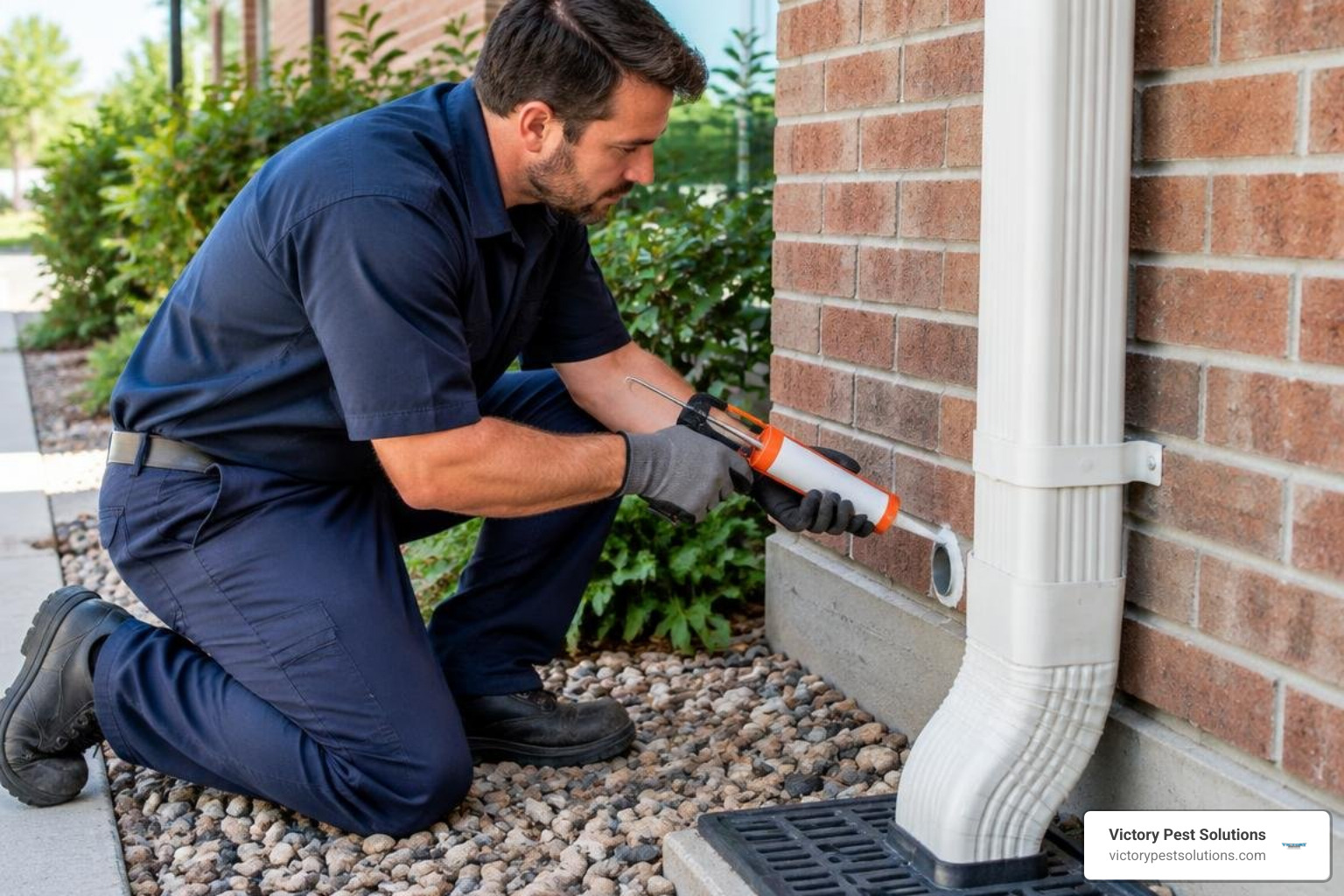 Hotel maintenance manager checking exterior drainage and sealing structural wall penetrations Hotel maintenance manager checking exterior drainage and sealing structural wall penetrations