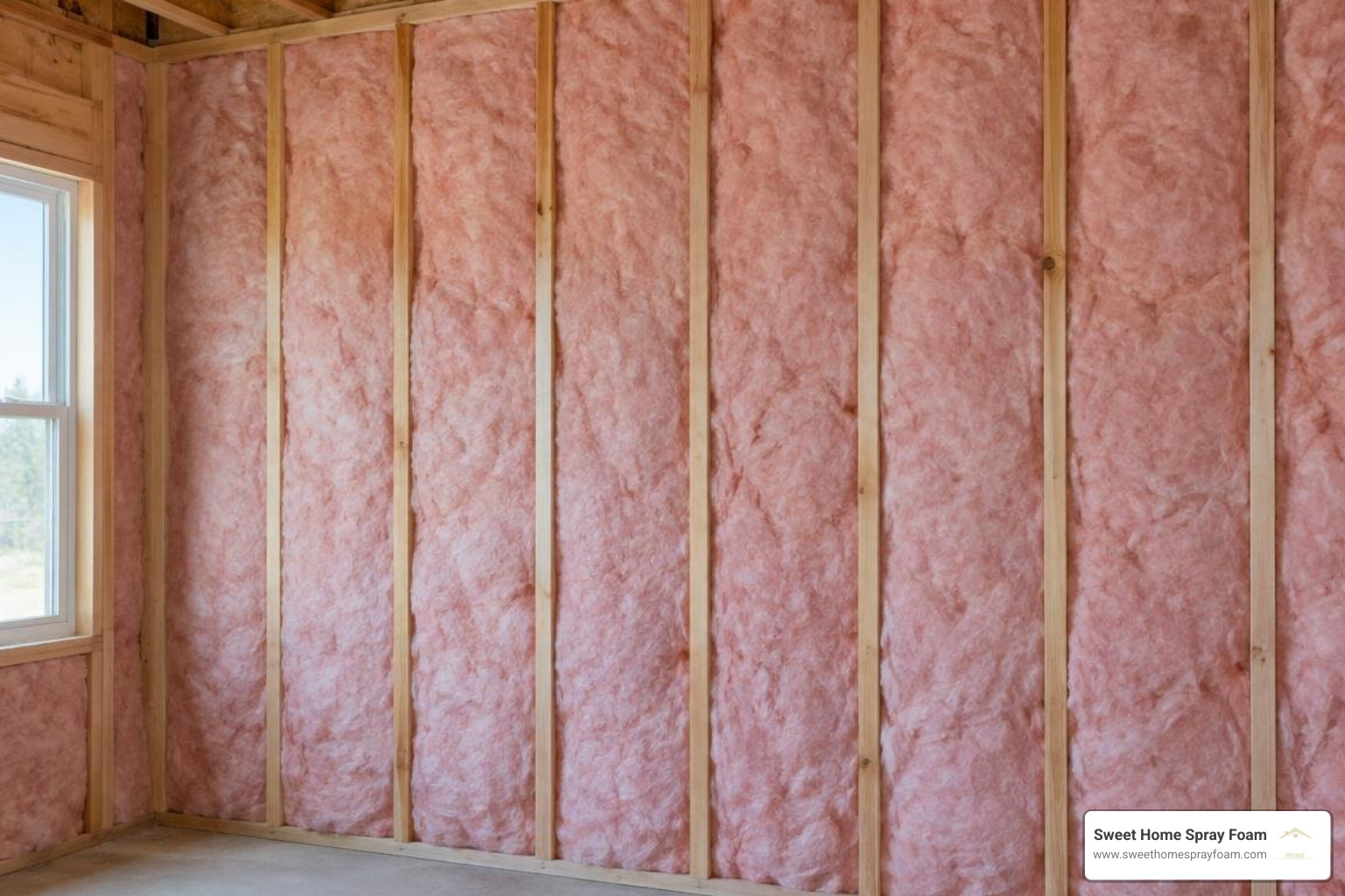 Unfaced batts installed neatly inside residential interior wall partition cavities