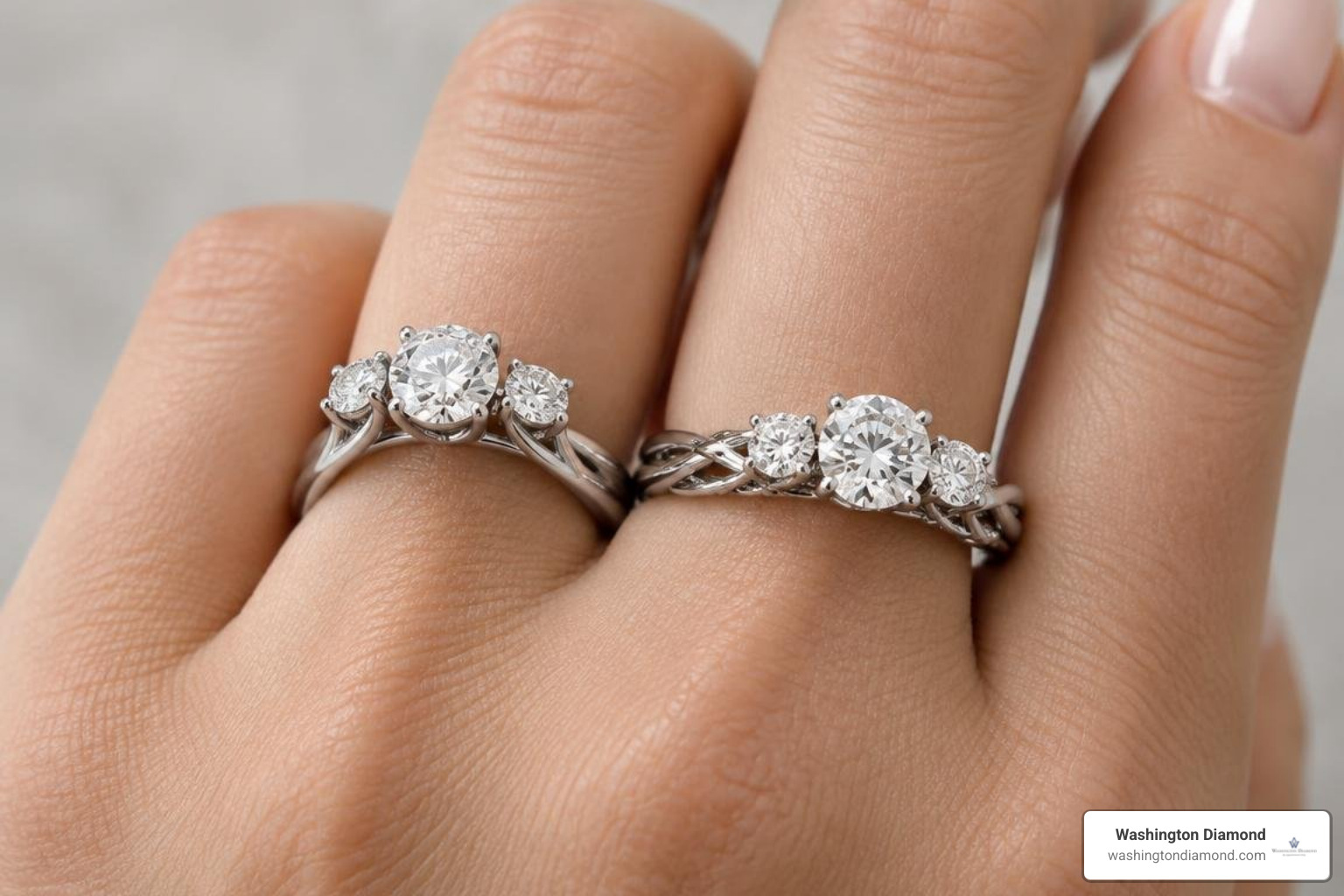 cathedral vs trellis three round diamond settings