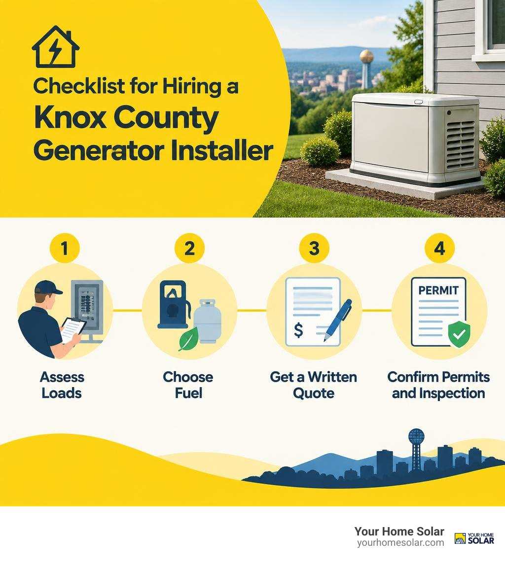 Checklist for hiring a Knox County generator installer: assess loads, choose fuel, get a written quote, confirm permits and Checklist for hiring a Knox County generator installer: assess loads, choose fuel, get a written quote, confirm permits and
