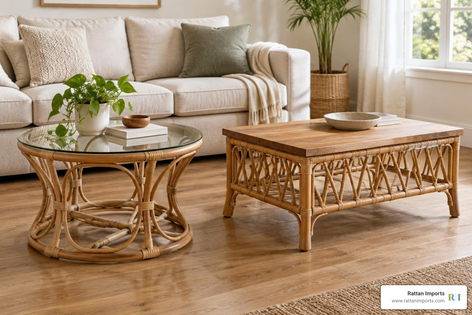 Comparison of round and rectangular compact rattan coffee tables Comparison of round and rectangular compact rattan coffee tables