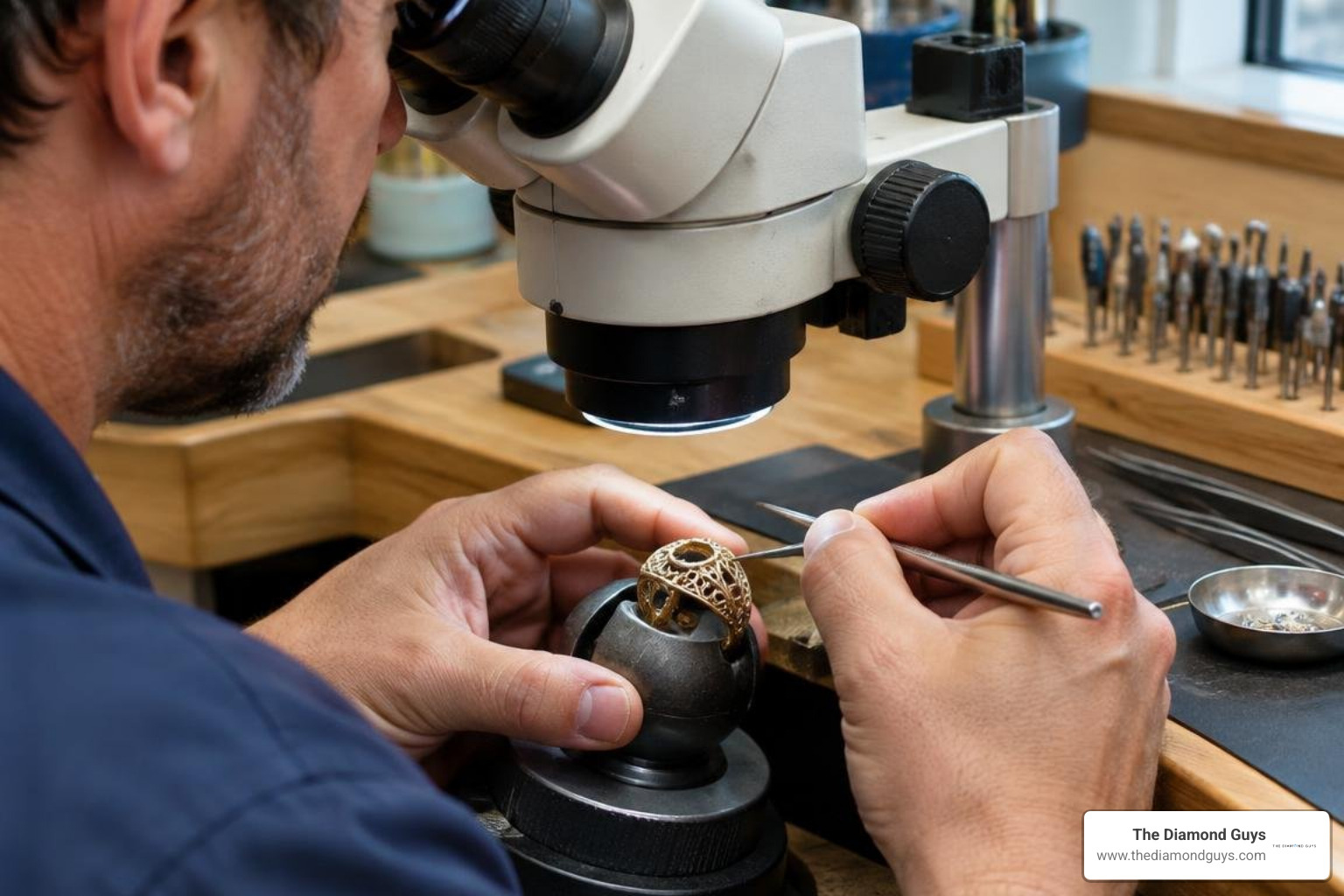 master jeweler working on antique filigree under stereo microscope master jeweler working on antique filigree under stereo microscope