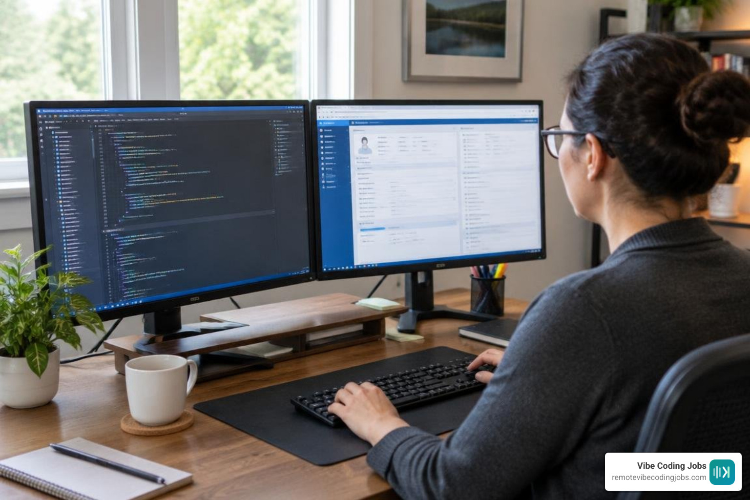 dual monitor remote coder workstation displaying coding encoder and EHR interface