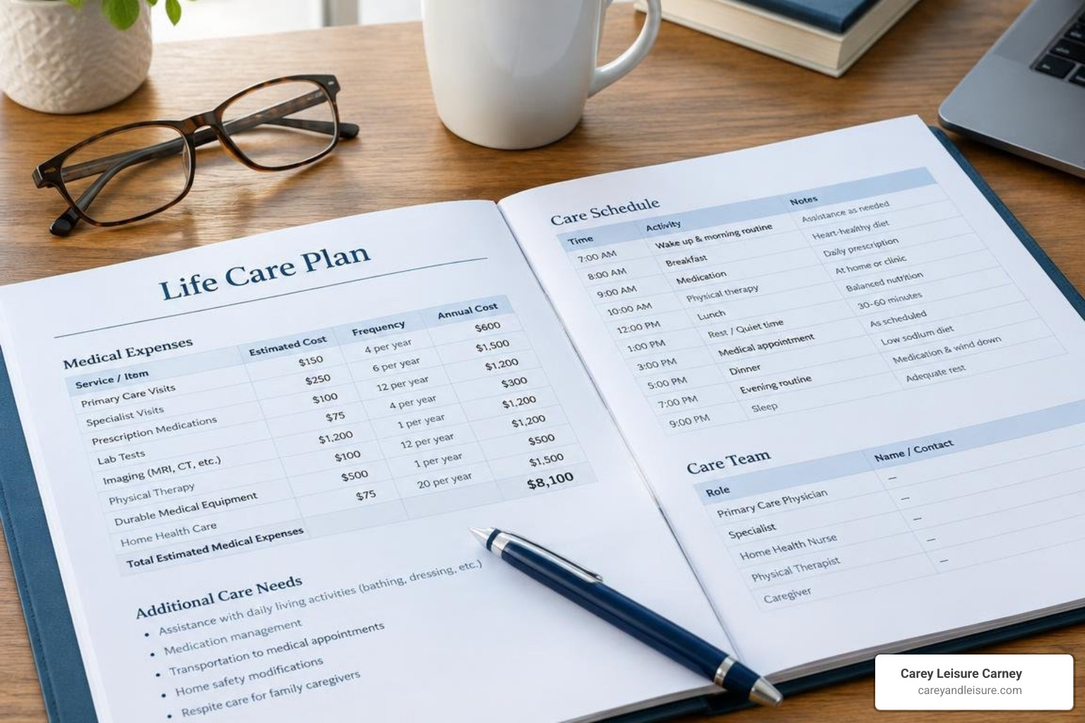 Life care planning document outlining ongoing medical expenses