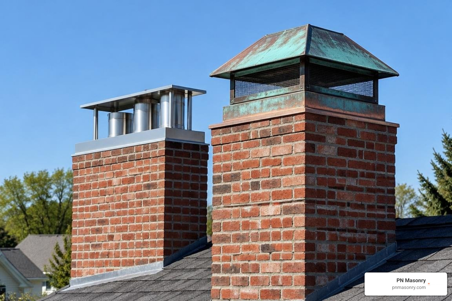 Multi-flue stainless steel and custom copper chimney caps