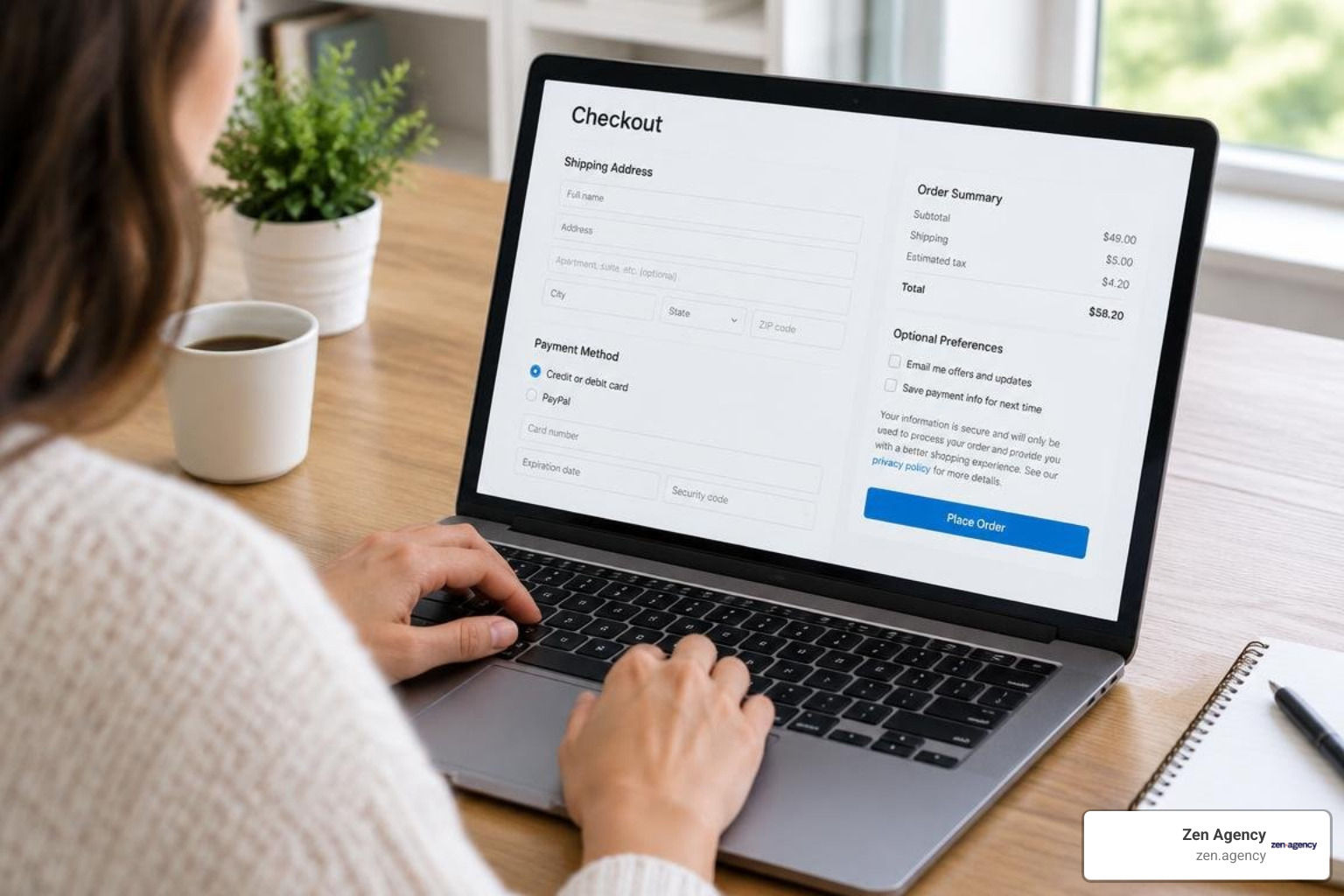 e-commerce checkout page showing unbundled consent checkboxes and clear privacy text e-commerce checkout page showing unbundled consent checkboxes and clear privacy text