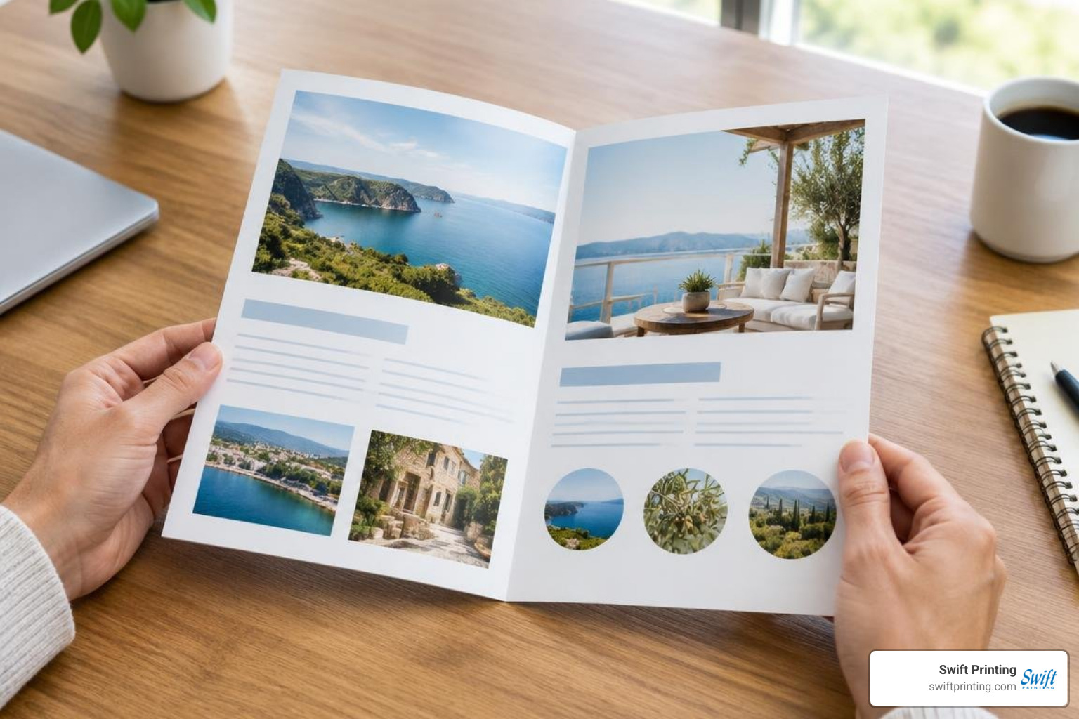 interior two-page spread alignment for a bi-fold brochure
