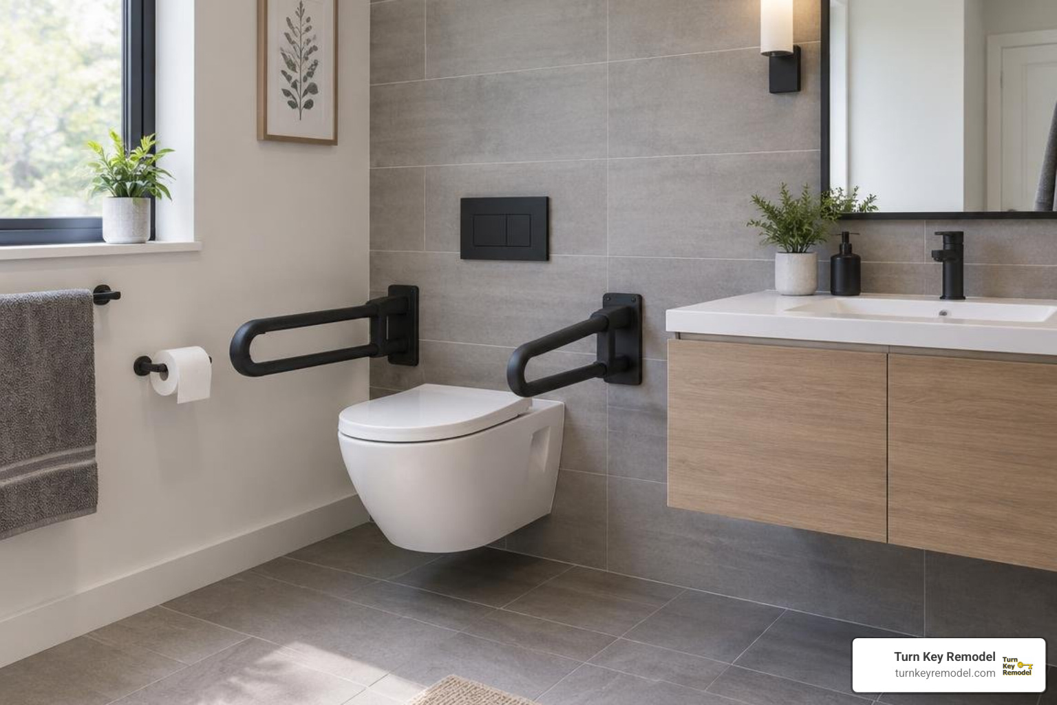 comfort-height floating toilet with integrated matte black support rails comfort-height floating toilet with integrated matte black support rails