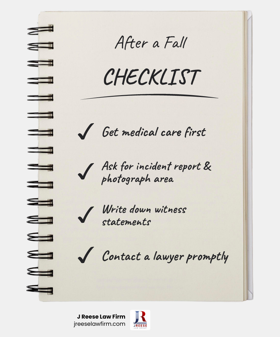 Steps after a nursing home fall: get medical care, document the scene, save records, and ask a lawyer about the claim