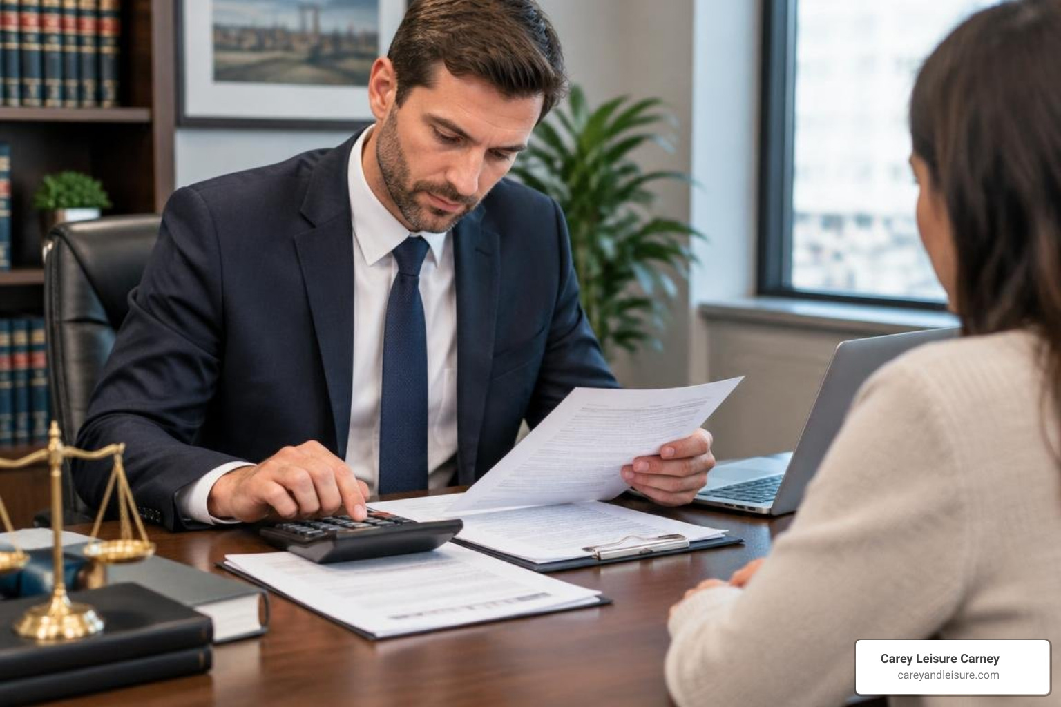 Personal injury attorney calculating economic and non-economic damages for client