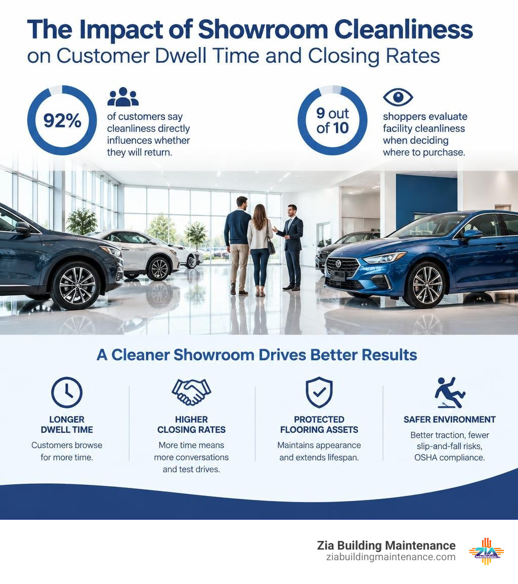 Impact of showroom cleanliness on customer dwell time and closing rates infographic