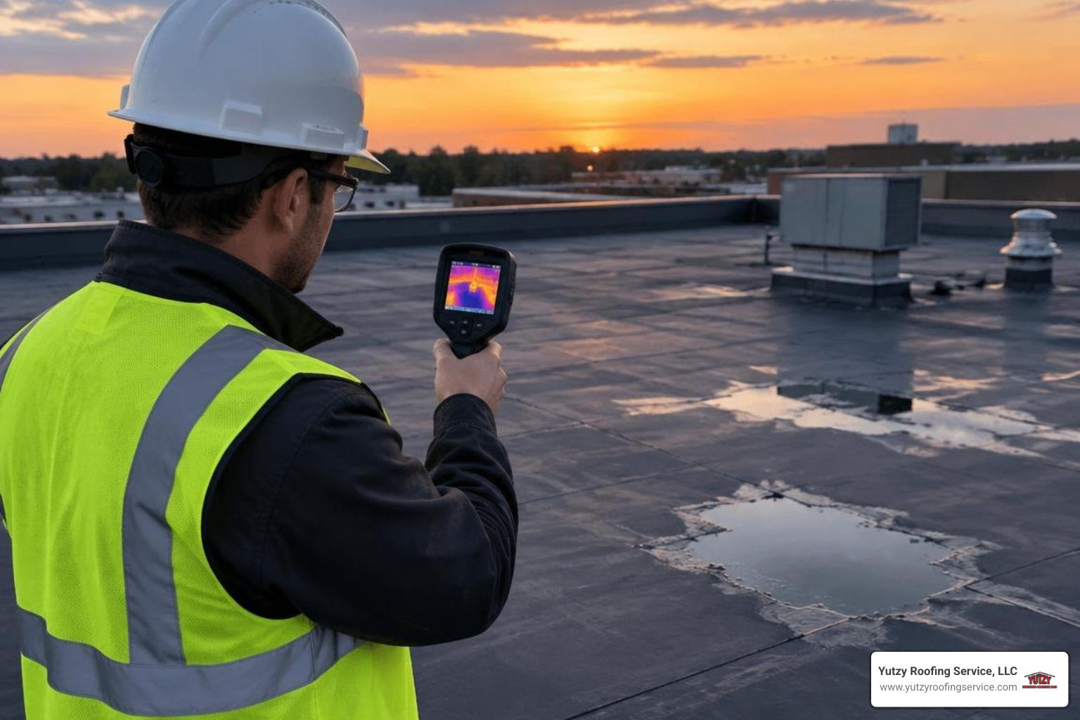 commercial roof contractor conducting thermal imaging test on flat roof commercial roof contractor conducting thermal imaging test on flat roof