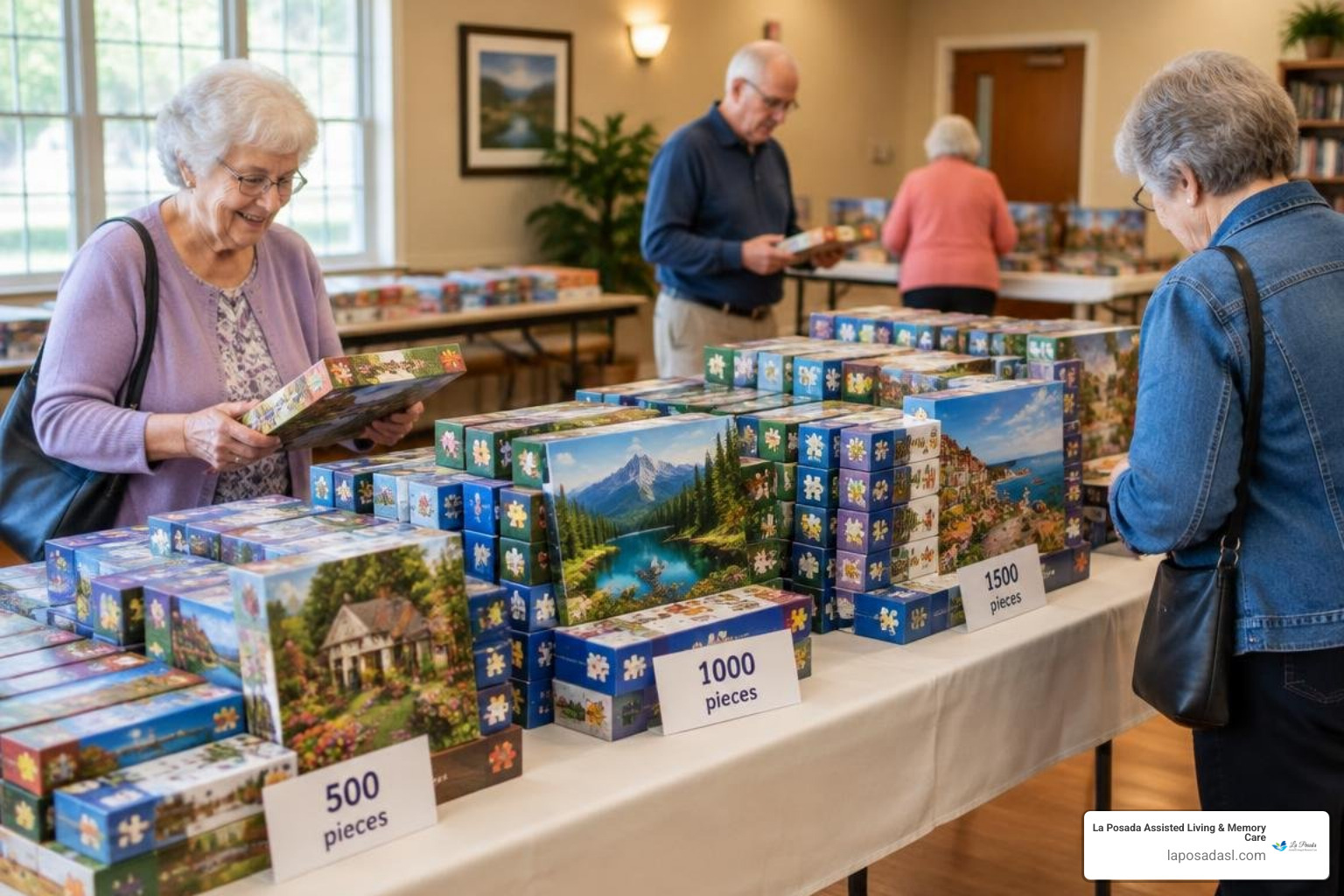 organized puzzle swap table at a community center organized puzzle swap table at a community center
