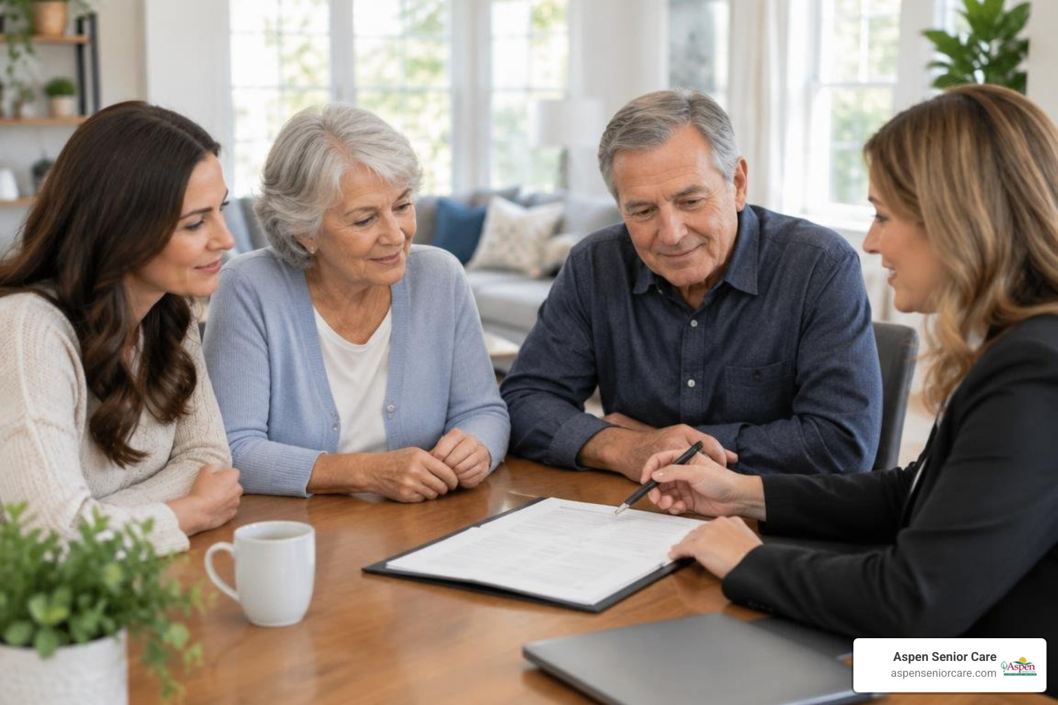 family reviewing an in-home care plan with a coordinator