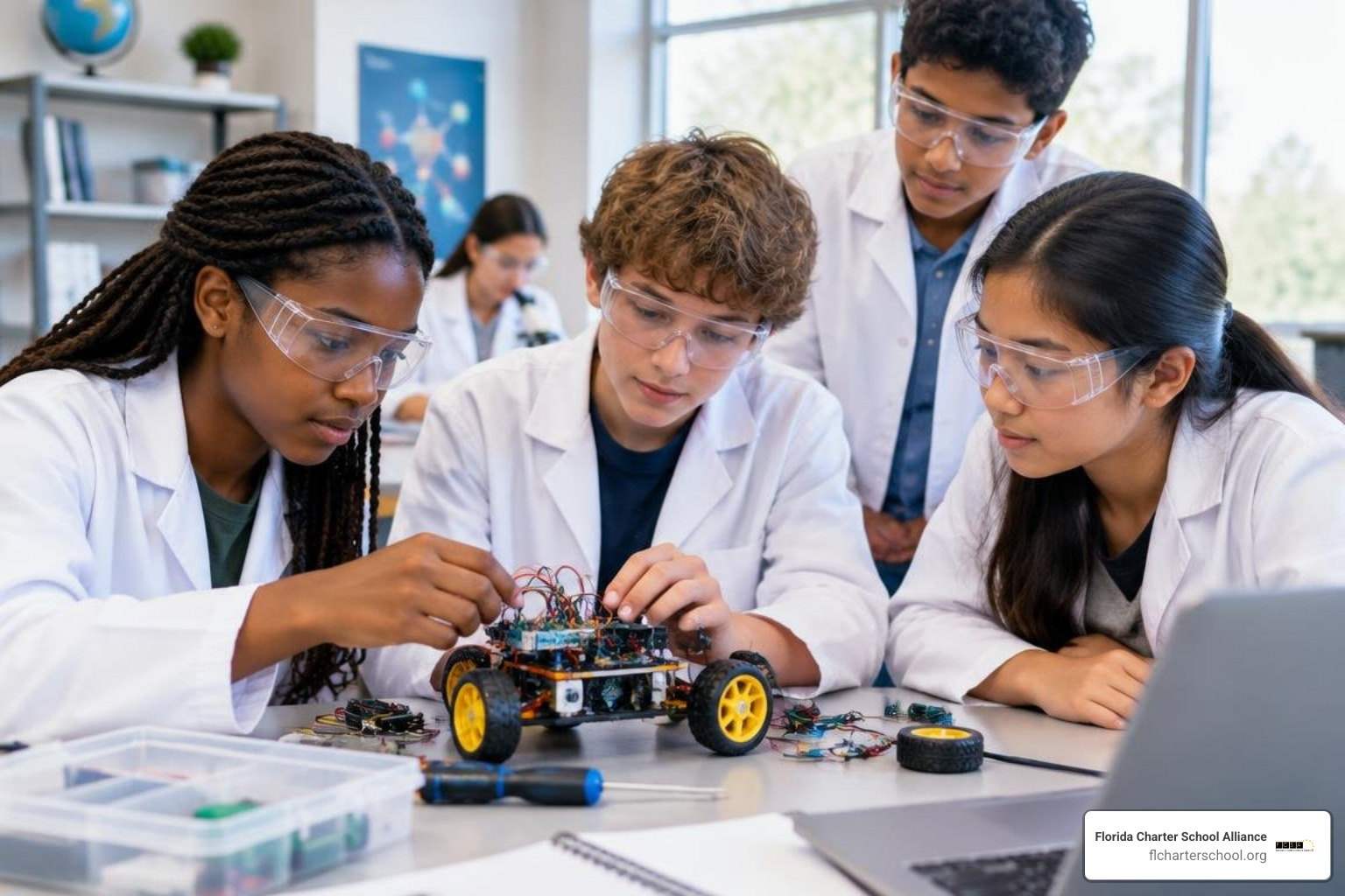 Middle school students engaged in hands-on STEM coursework