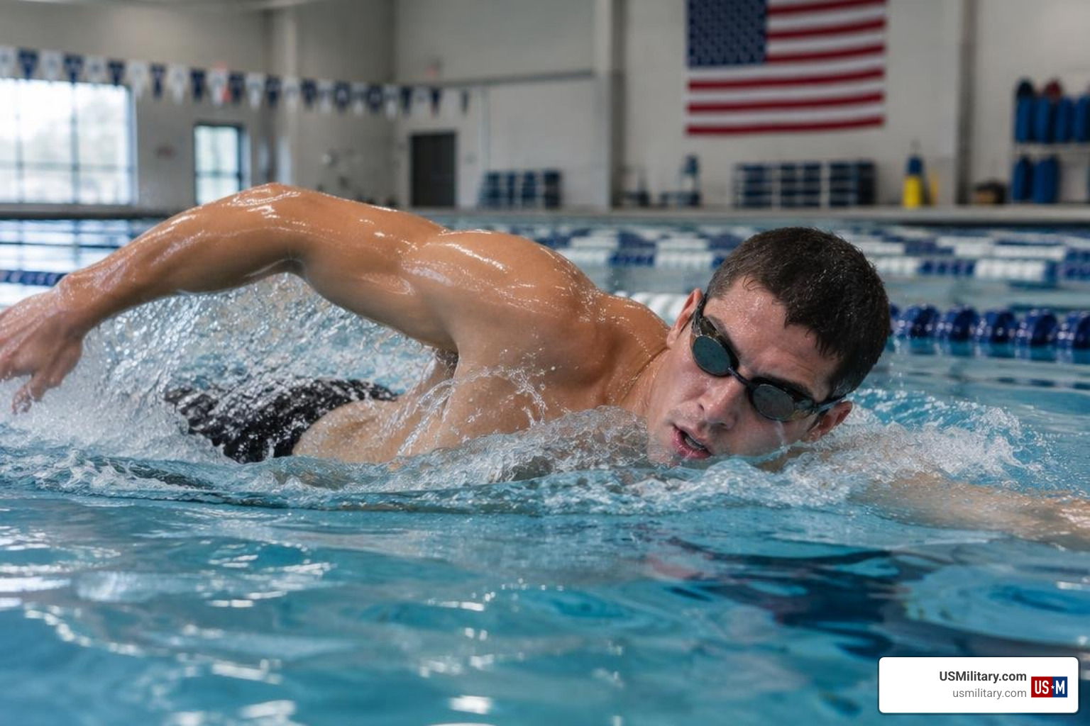 A Navy SEAL candidate executing the 500-yard combat sidestroke swim