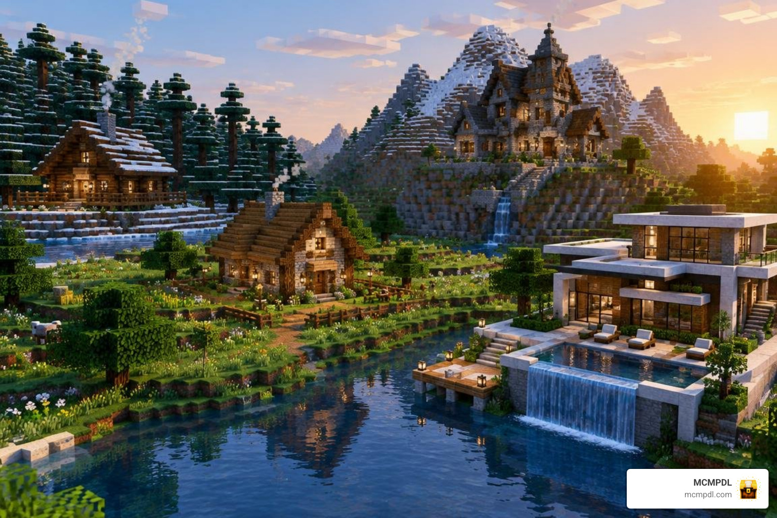 diverse architectural house styles across Minecraft biomes