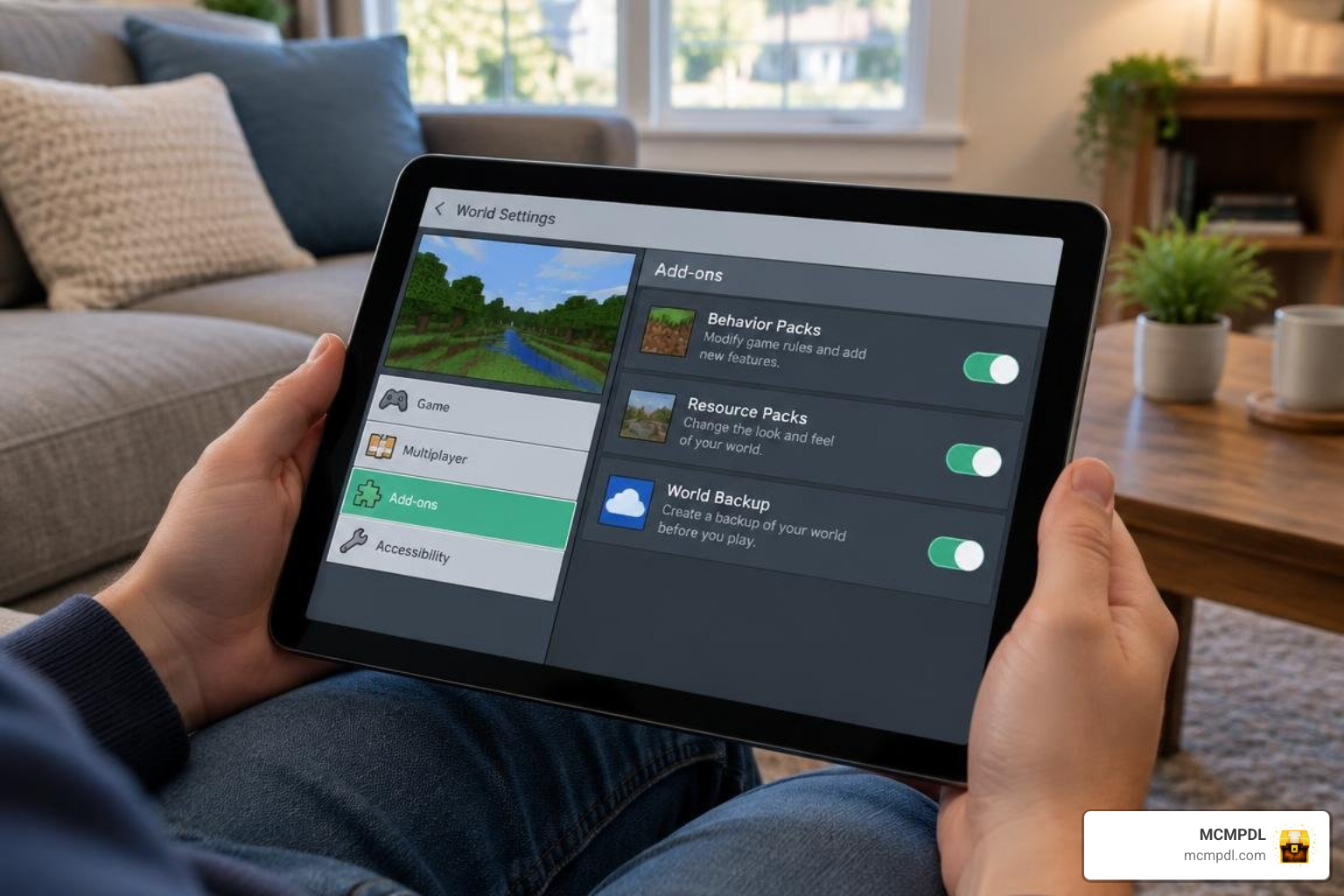 Minecraft Bedrock addon settings and world management interface Minecraft Bedrock addon settings and world management interface
