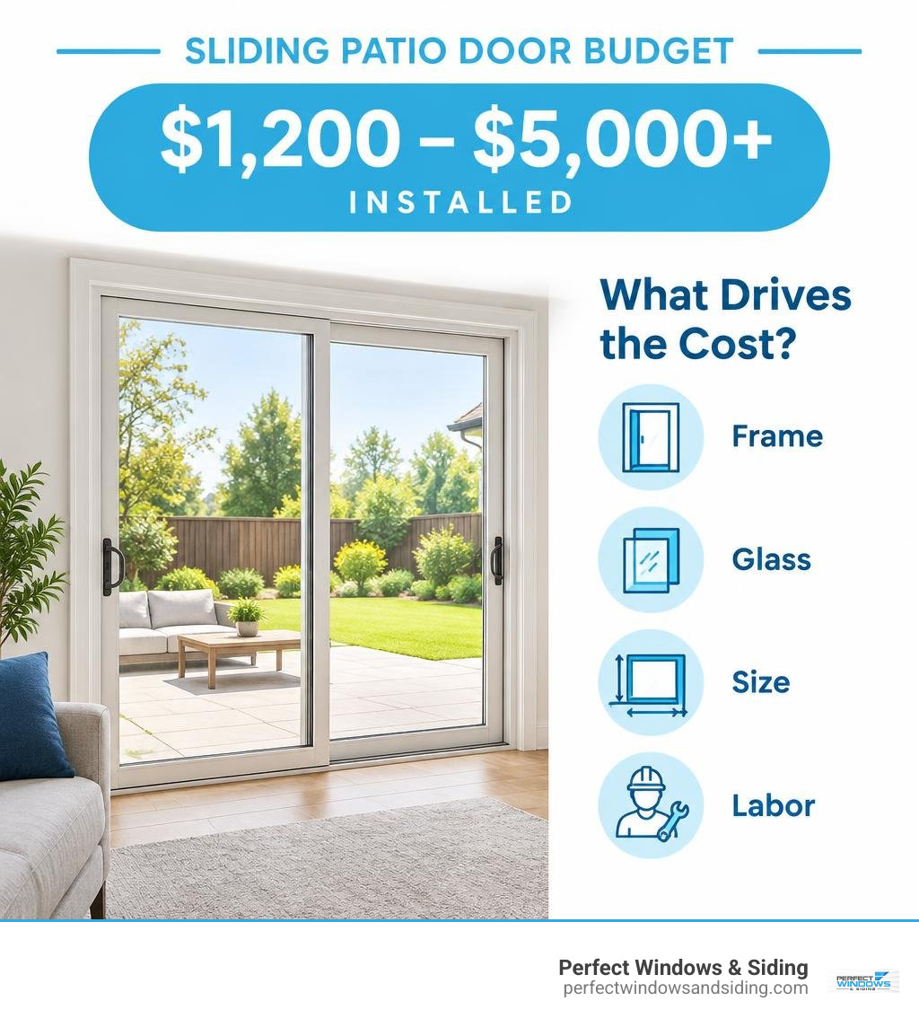 Sliding patio door quality factors: frame, glass, size, and installation craftsmanship drive long-term performance infographic Sliding patio door quality factors: frame, glass, size, and installation craftsmanship drive long-term performance infographic
