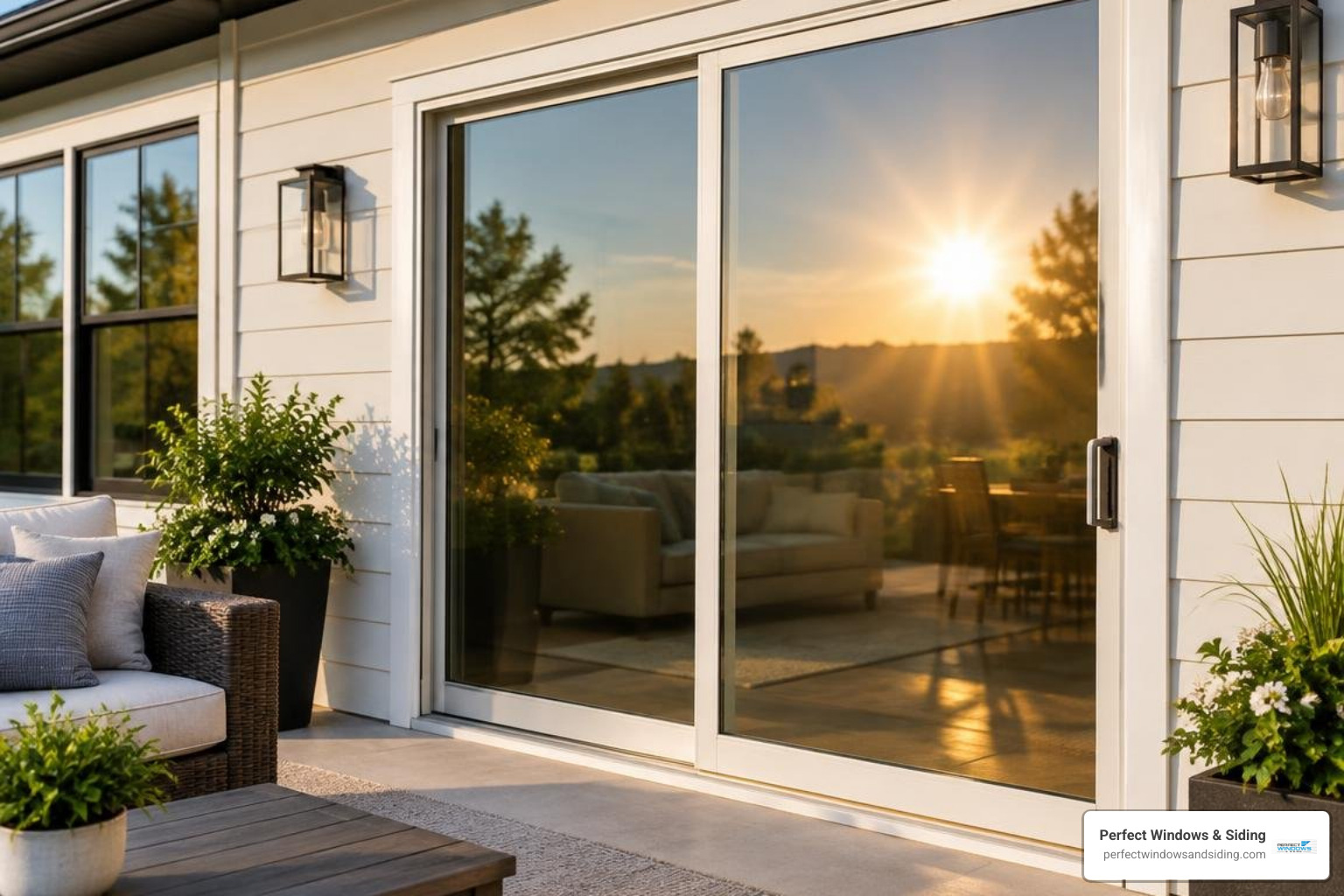 energy efficient low-e double pane patio door reflecting heat and sunlight energy efficient low-e double pane patio door reflecting heat and sunlight