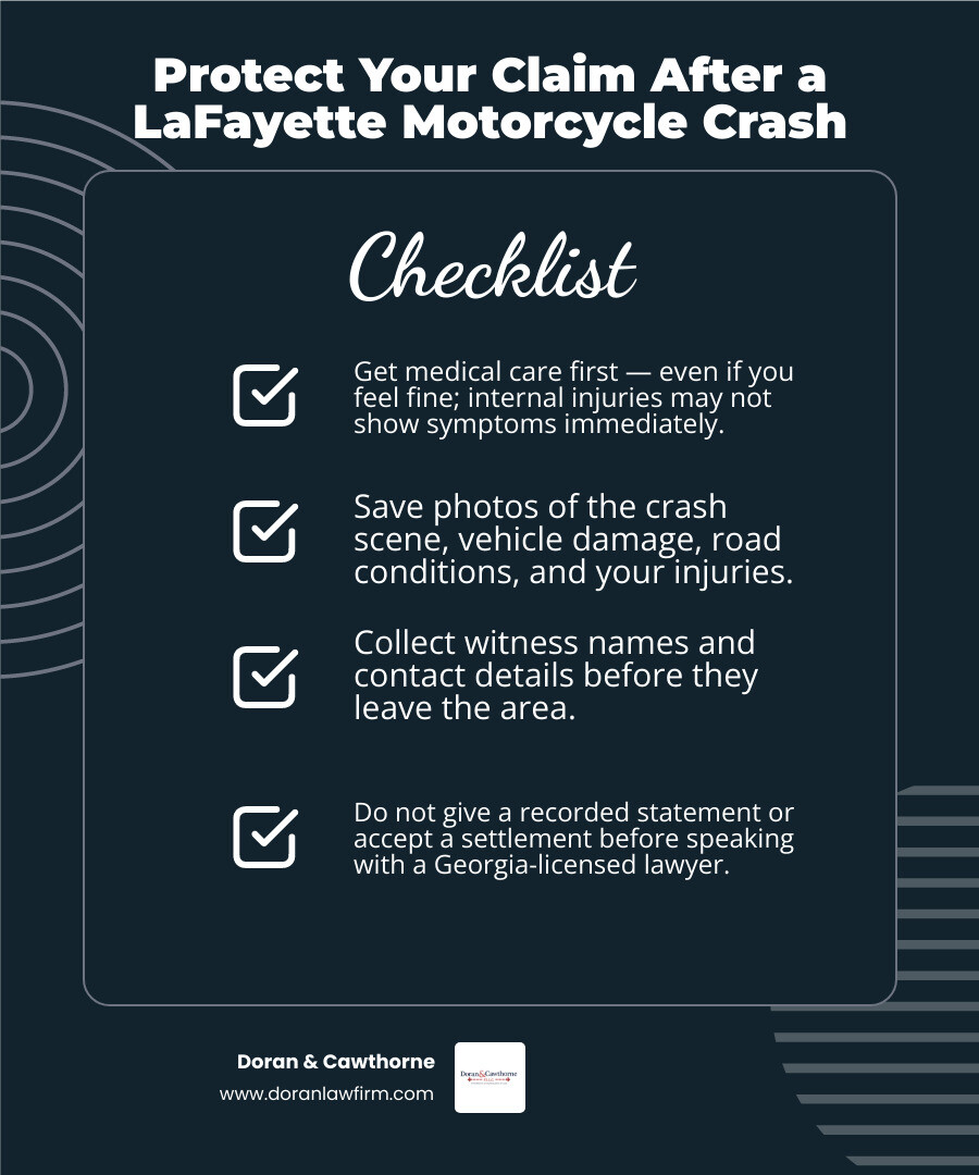 First steps after a motorcycle crash: get medical care, document the scene, save evidence, and contact a Louisiana attorney First steps after a motorcycle crash: get medical care, document the scene, save evidence, and contact a Louisiana attorney