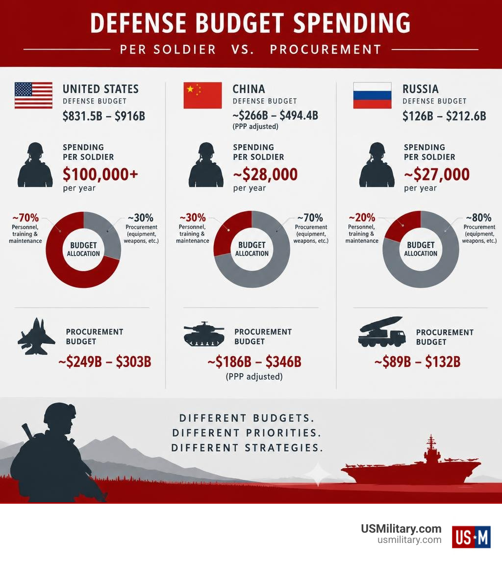 Breakdown of defense budget spending per soldier versus procurement infographic