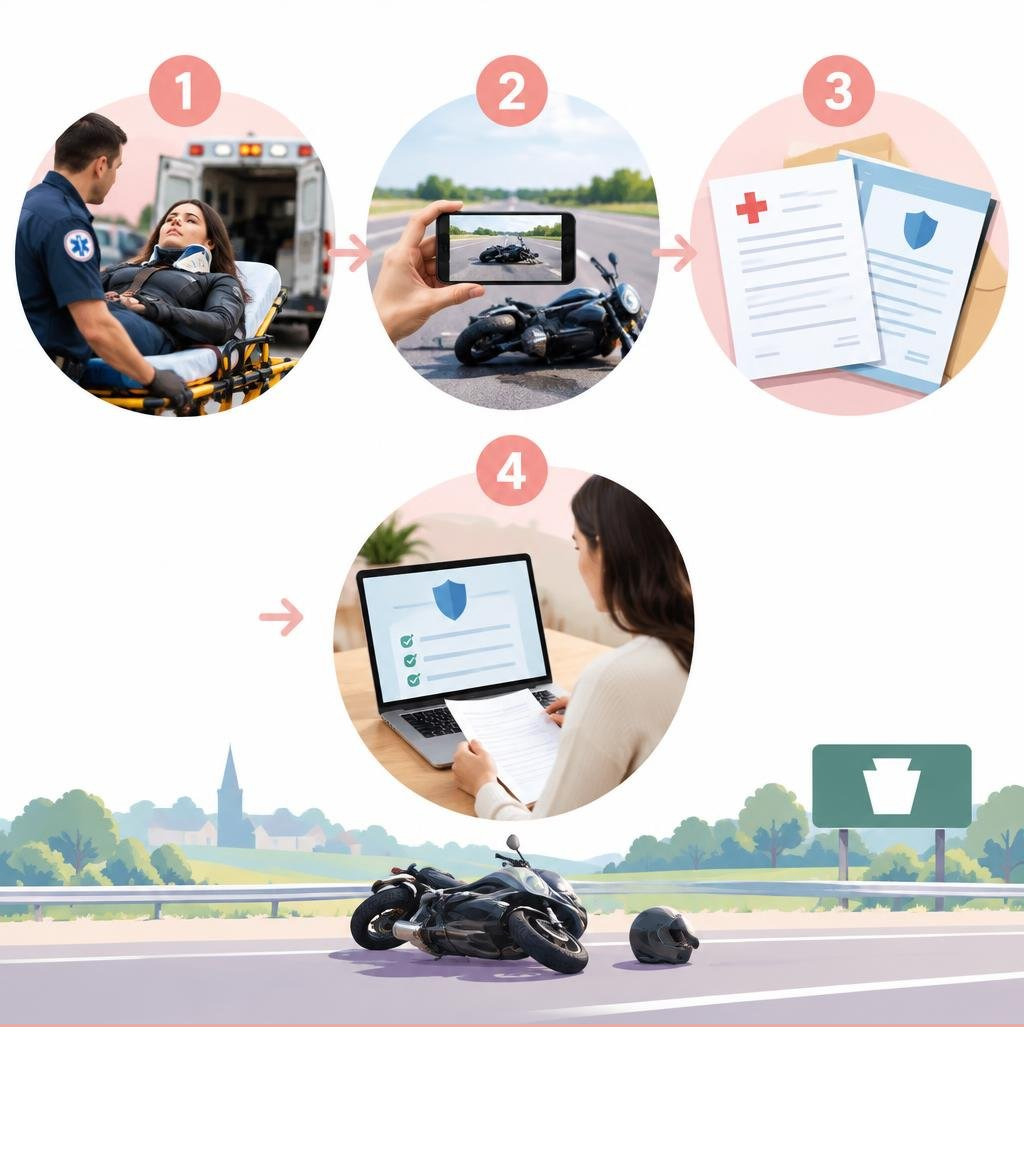 Infographic checklist of steps after a motorcycle crash in Feasterville infographic Infographic checklist of steps after a motorcycle crash in Feasterville infographic