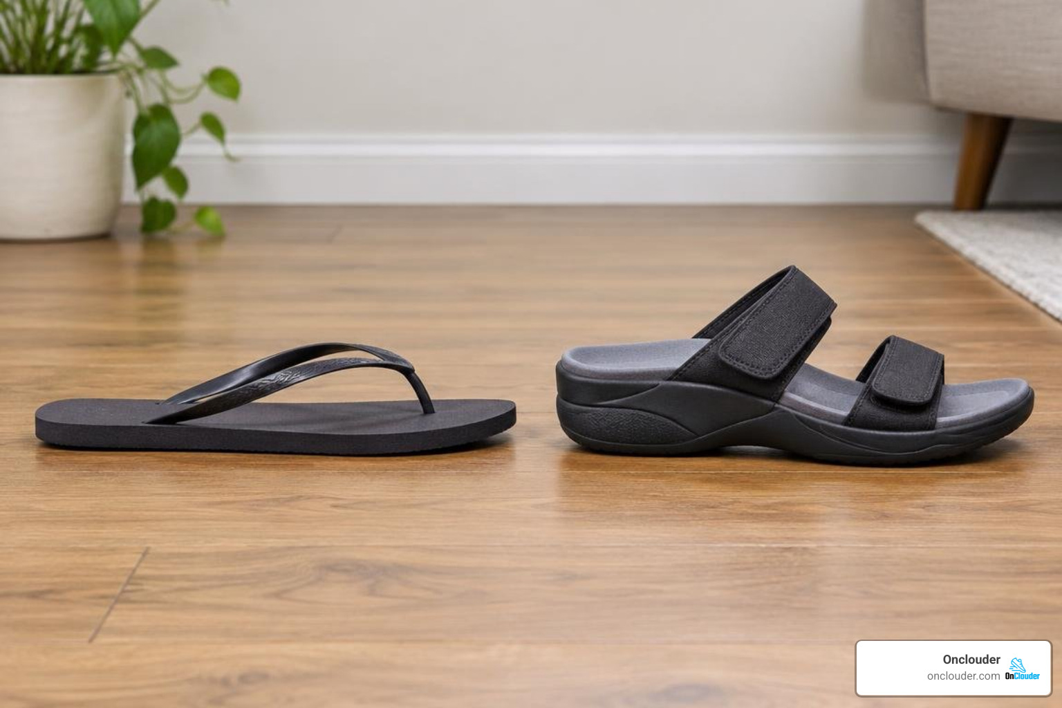 unsupportive flat flip-flops versus structured recovery footwear unsupportive flat flip-flops versus structured recovery footwear
