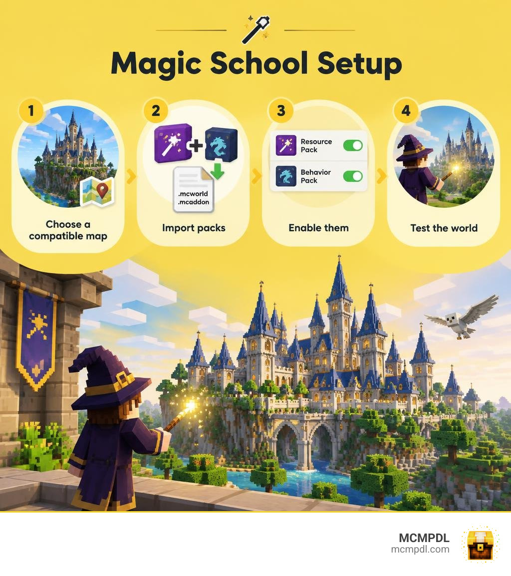 Magic school setup: choose a compatible map, import packs, enable them, and test the world infographic Magic school setup: choose a compatible map, import packs, enable them, and test the world infographic