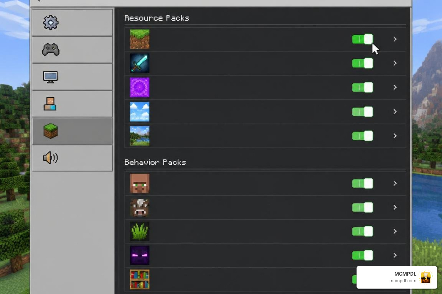 Minecraft Bedrock resource pack activation menu Minecraft Bedrock resource pack activation menu
