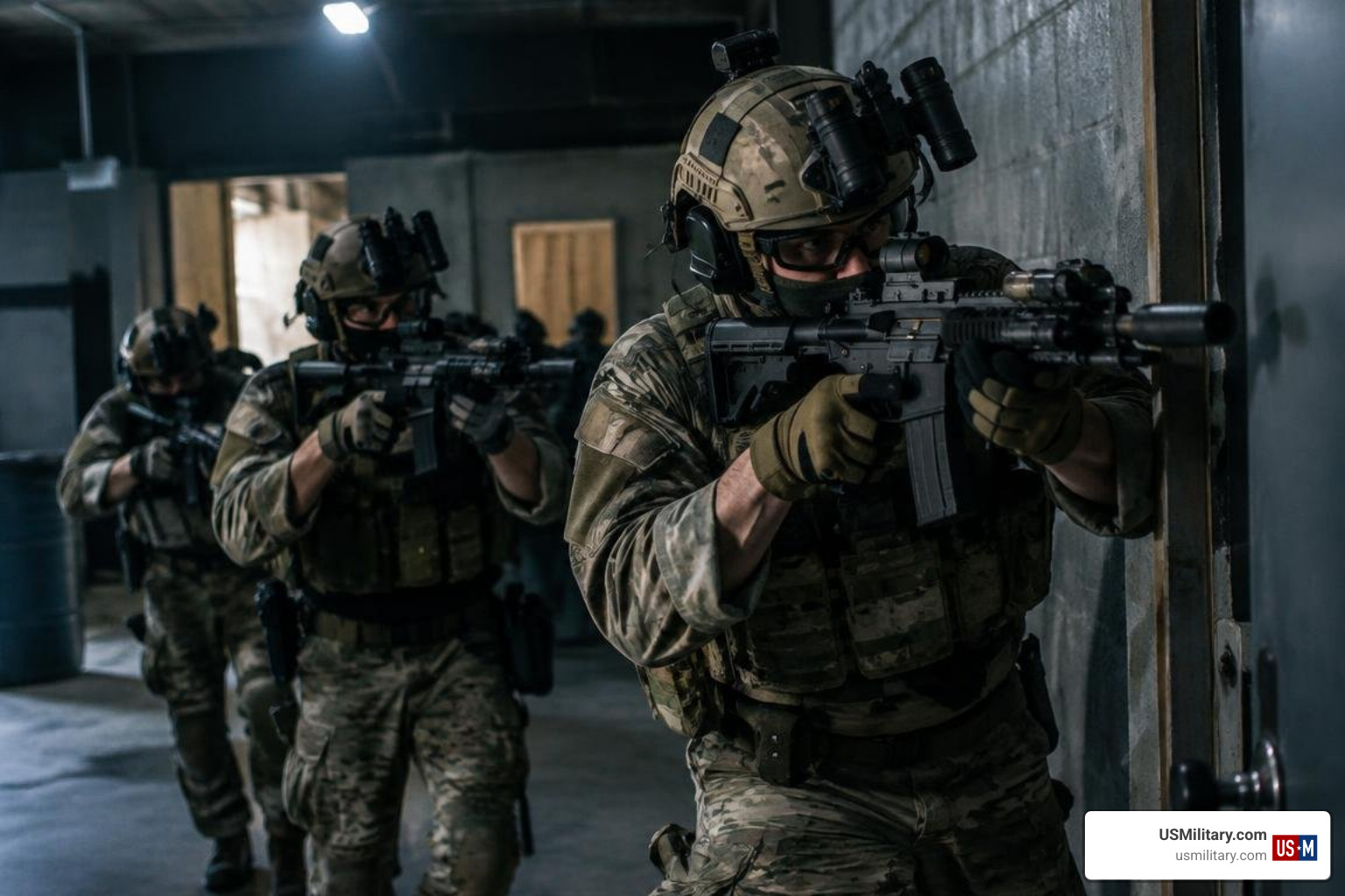 United States Army Delta Force operators conducting high-stress tactical drills