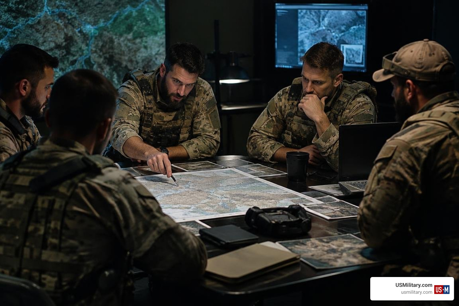 United States special operations soldiers during an operational planning debrief