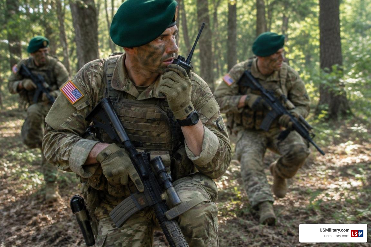 U.S. Army Special Forces Green Berets conducting unconventional warfare training U.S. Army Special Forces Green Berets conducting unconventional warfare training