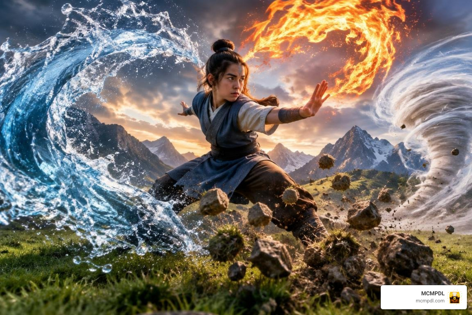 Bending abilities in action during elemental combat