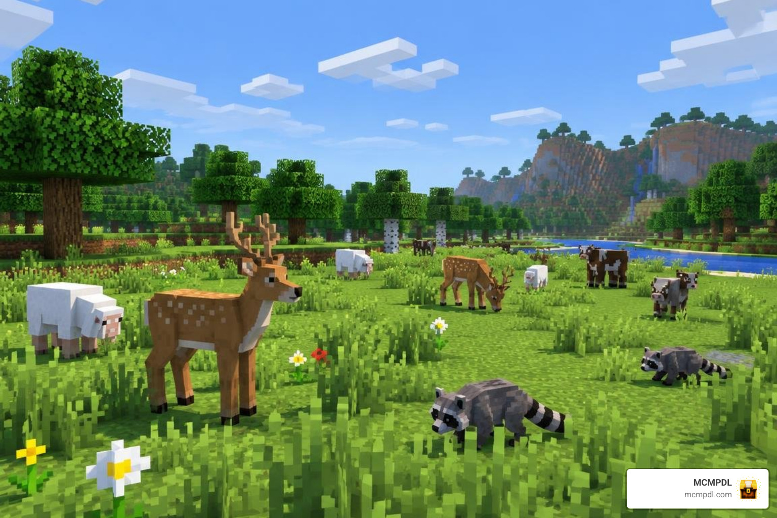 Custom Overworld wildlife grazing in an open grassland biome