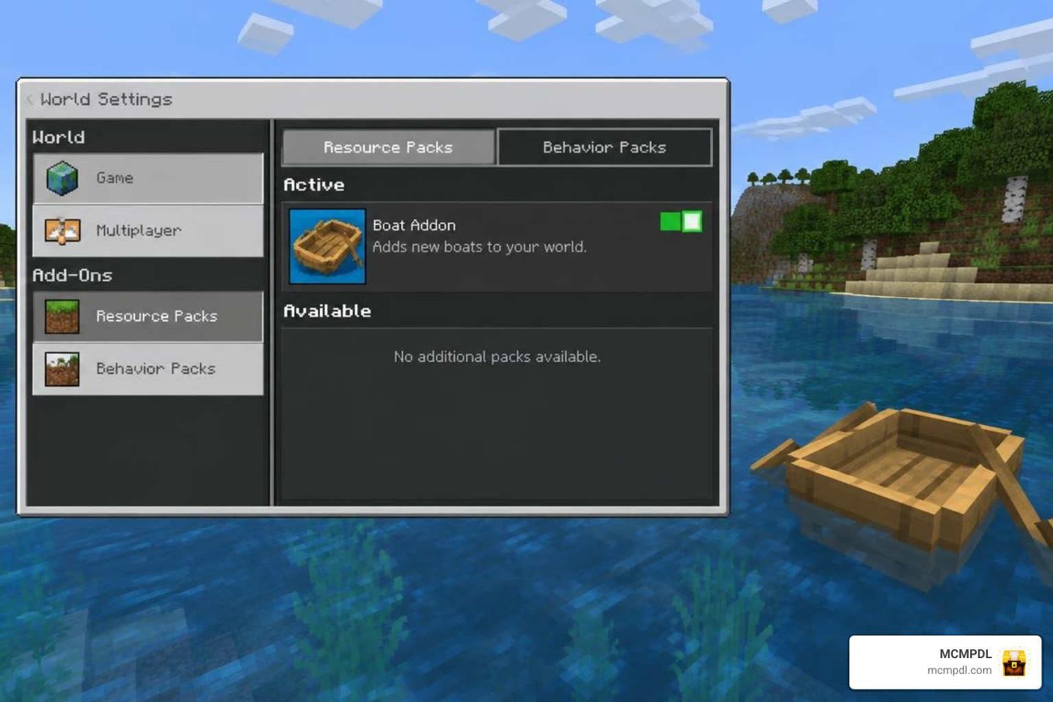 Minecraft Bedrock behavior pack settings and world options