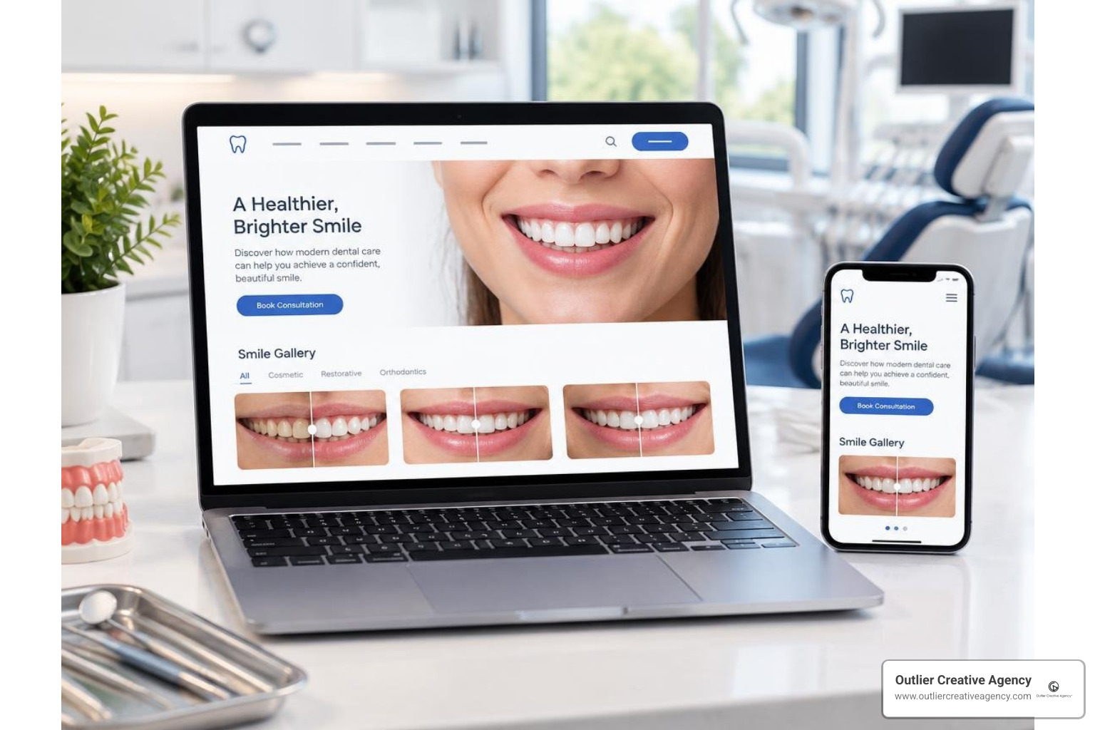 responsive dental website interface featuring interactive smile gallery