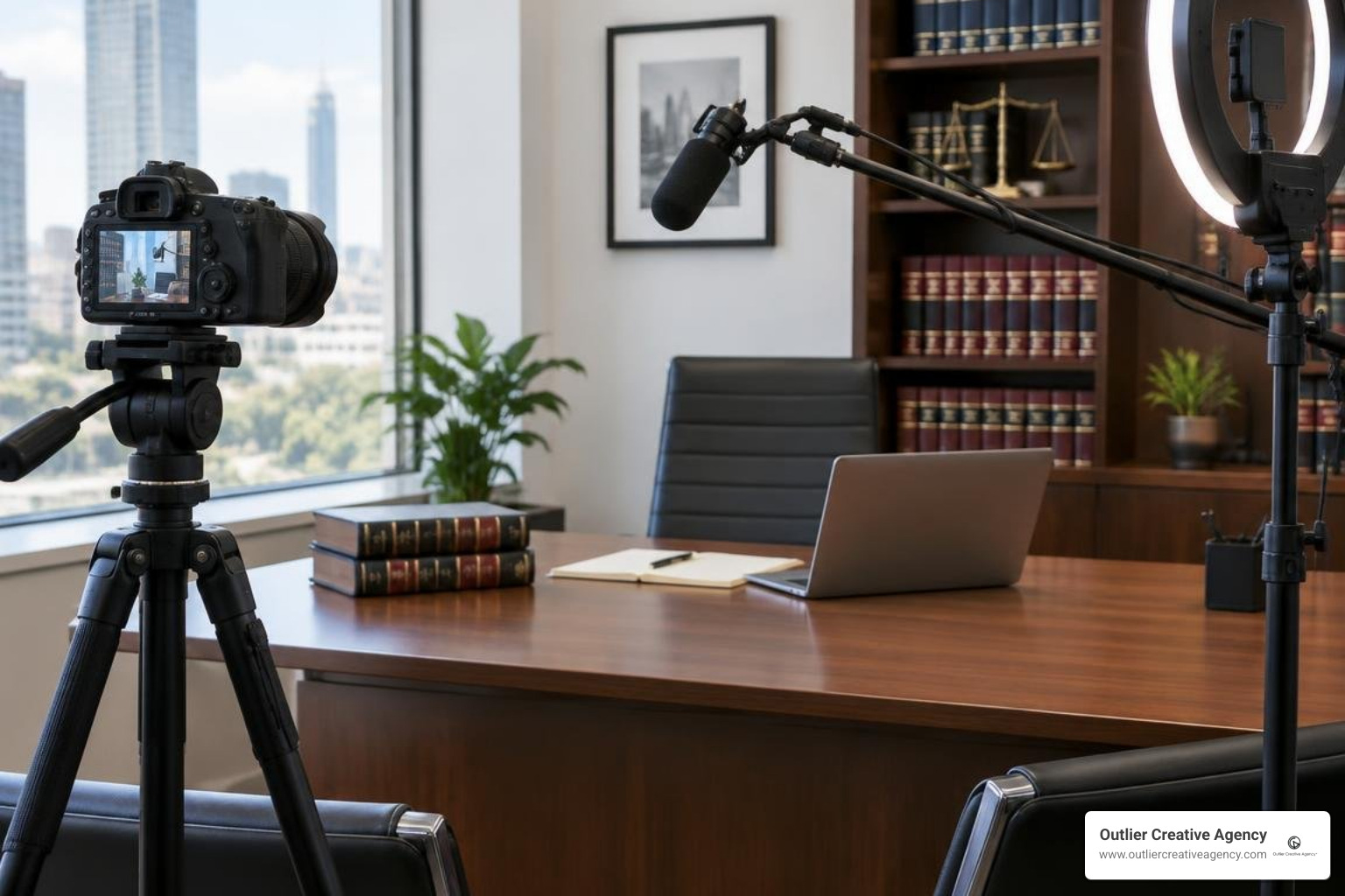 professional video recording setup in a law firm conference room