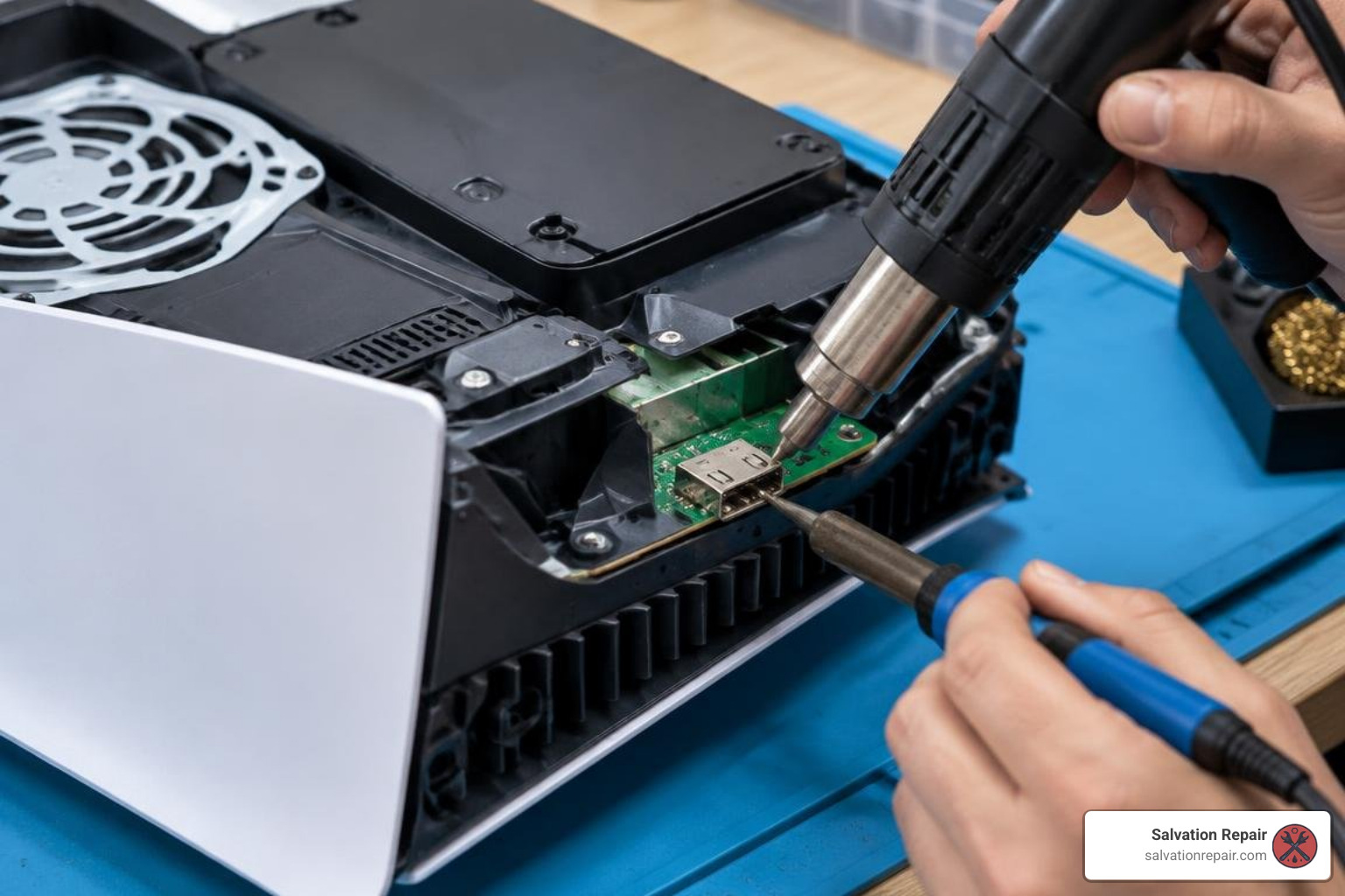 PS5 motherboard micro-soldering repair PS5 motherboard micro-soldering repair