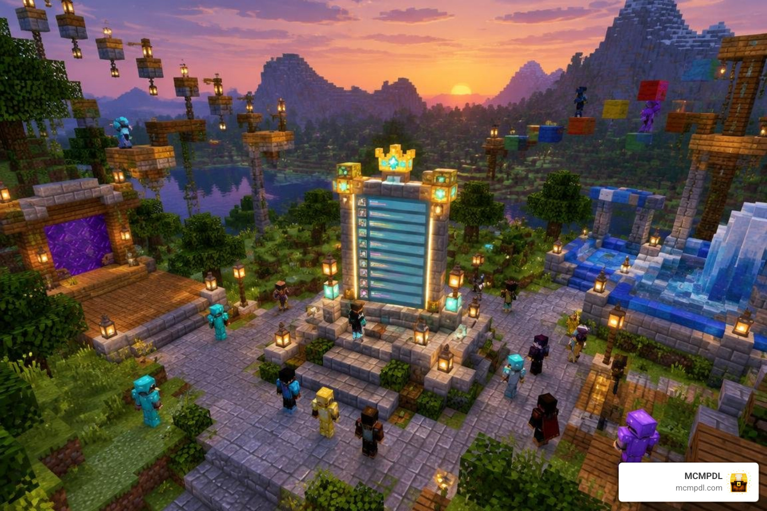 Custom minigame server lobby with leaderboard boards and parkour zones