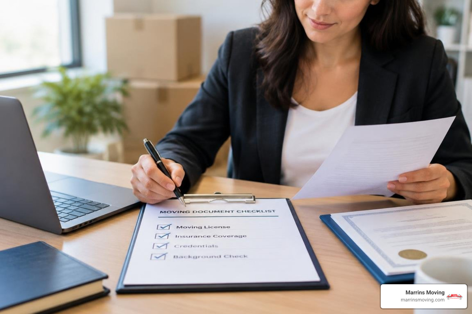 Document checklist verifying moving licenses insurance coverage and credentials