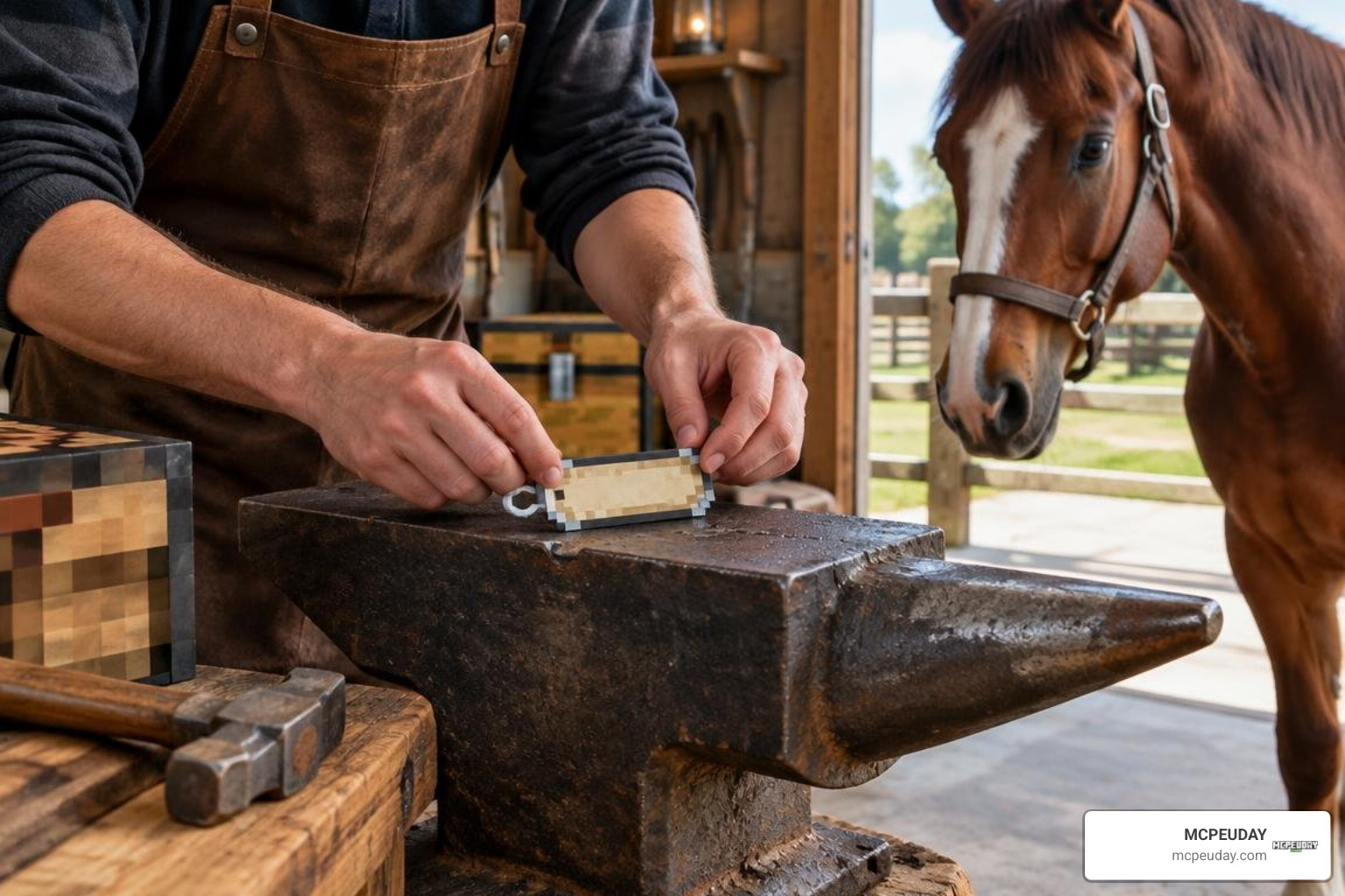 renaming a horse with a nametag on an anvil renaming a horse with a nametag on an anvil