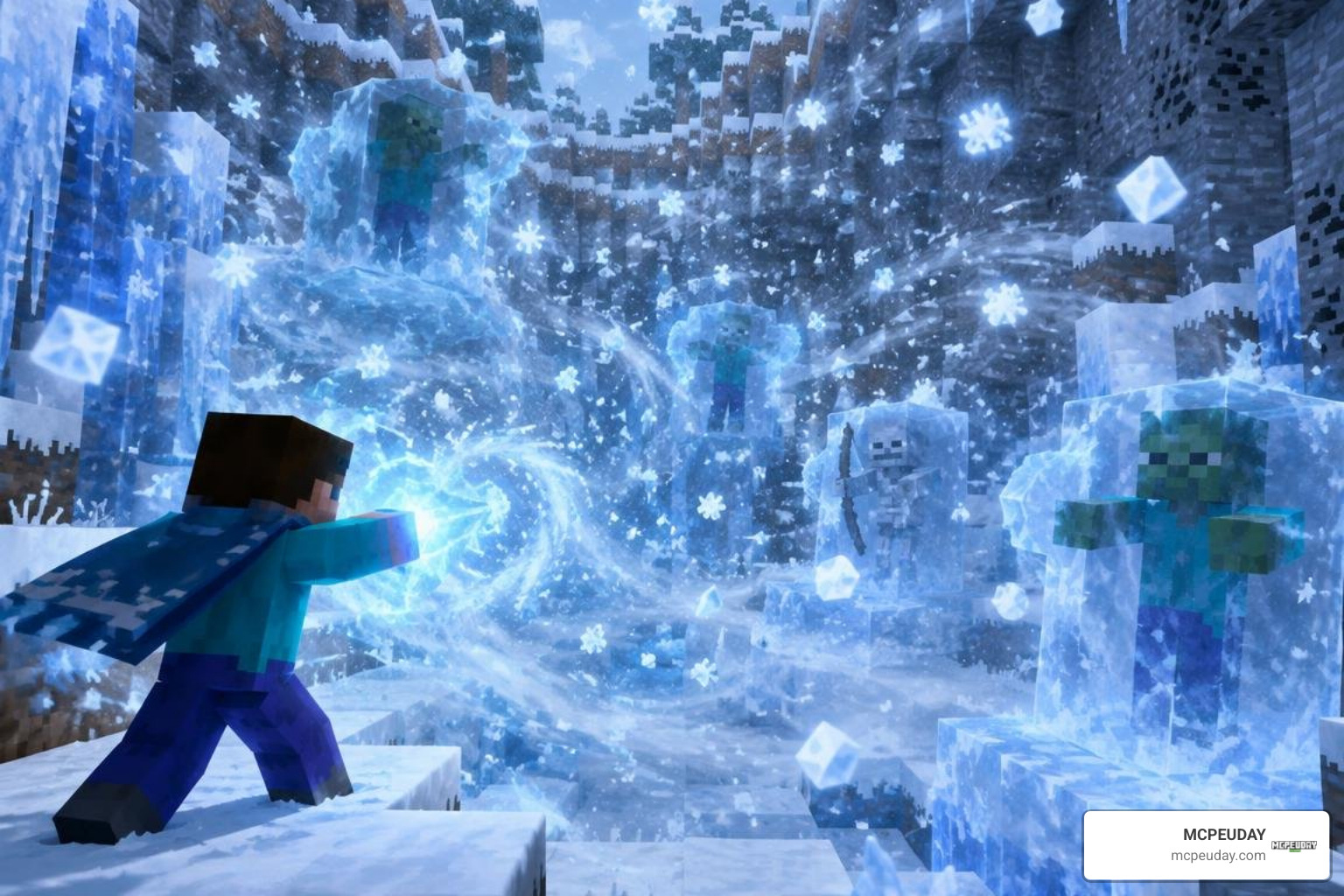 Blizzard ultimate freezing hostile mobs in a ravine